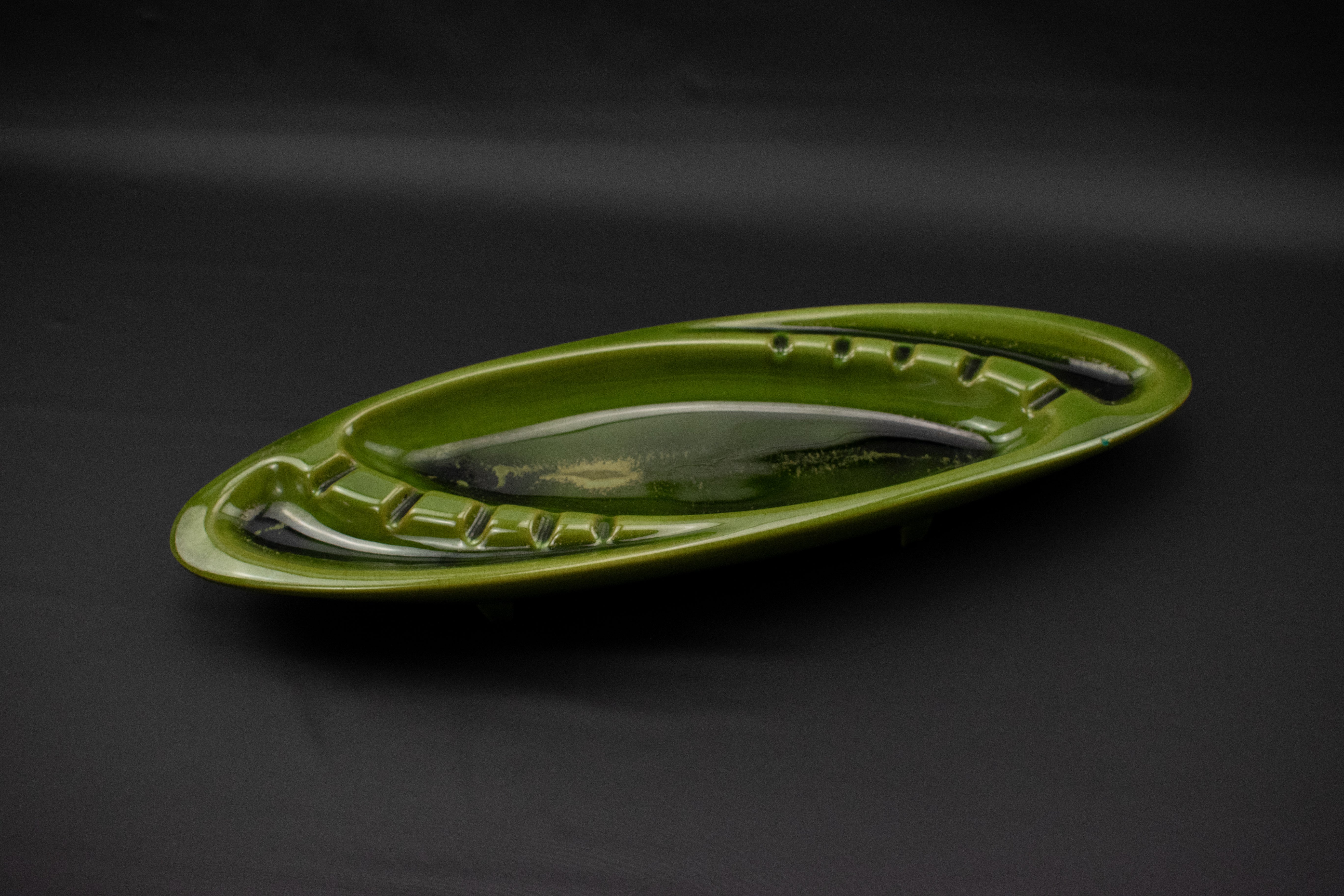 Ashtray Green Ceramic Long Used Decorative 16in