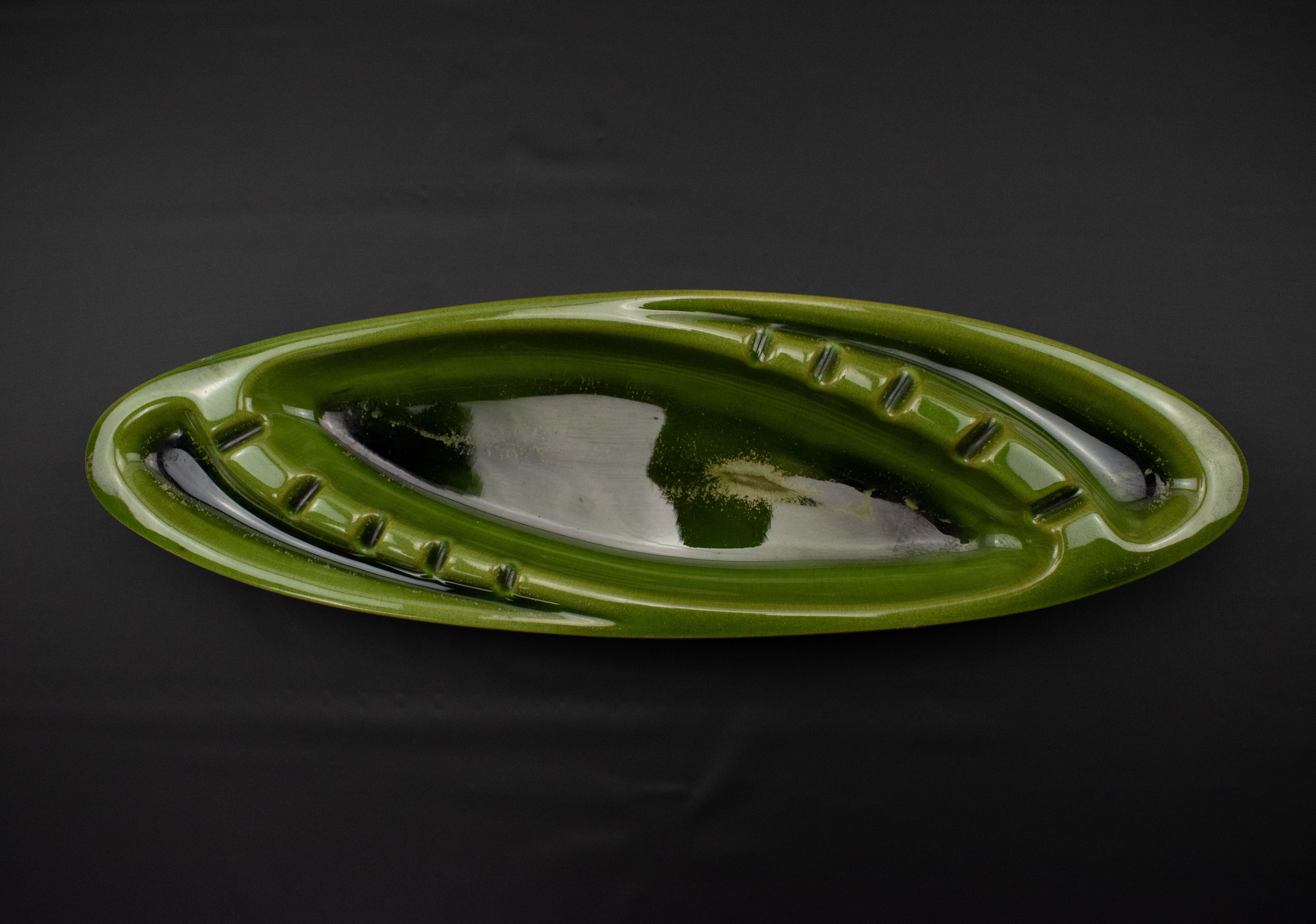 Ashtray Green Ceramic Long Used Decorative 16in