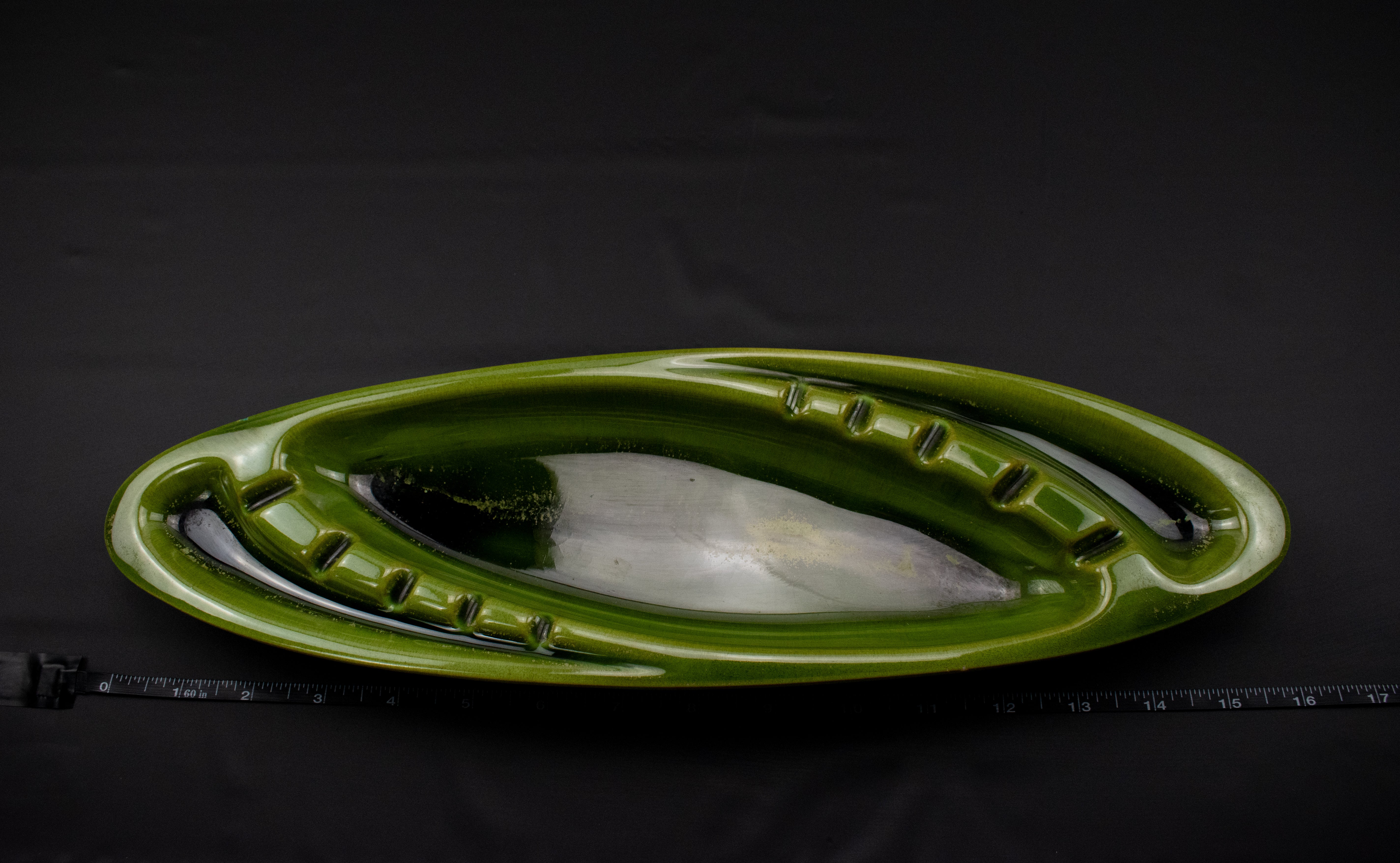 Ashtray Green Ceramic Long Used Decorative 16in