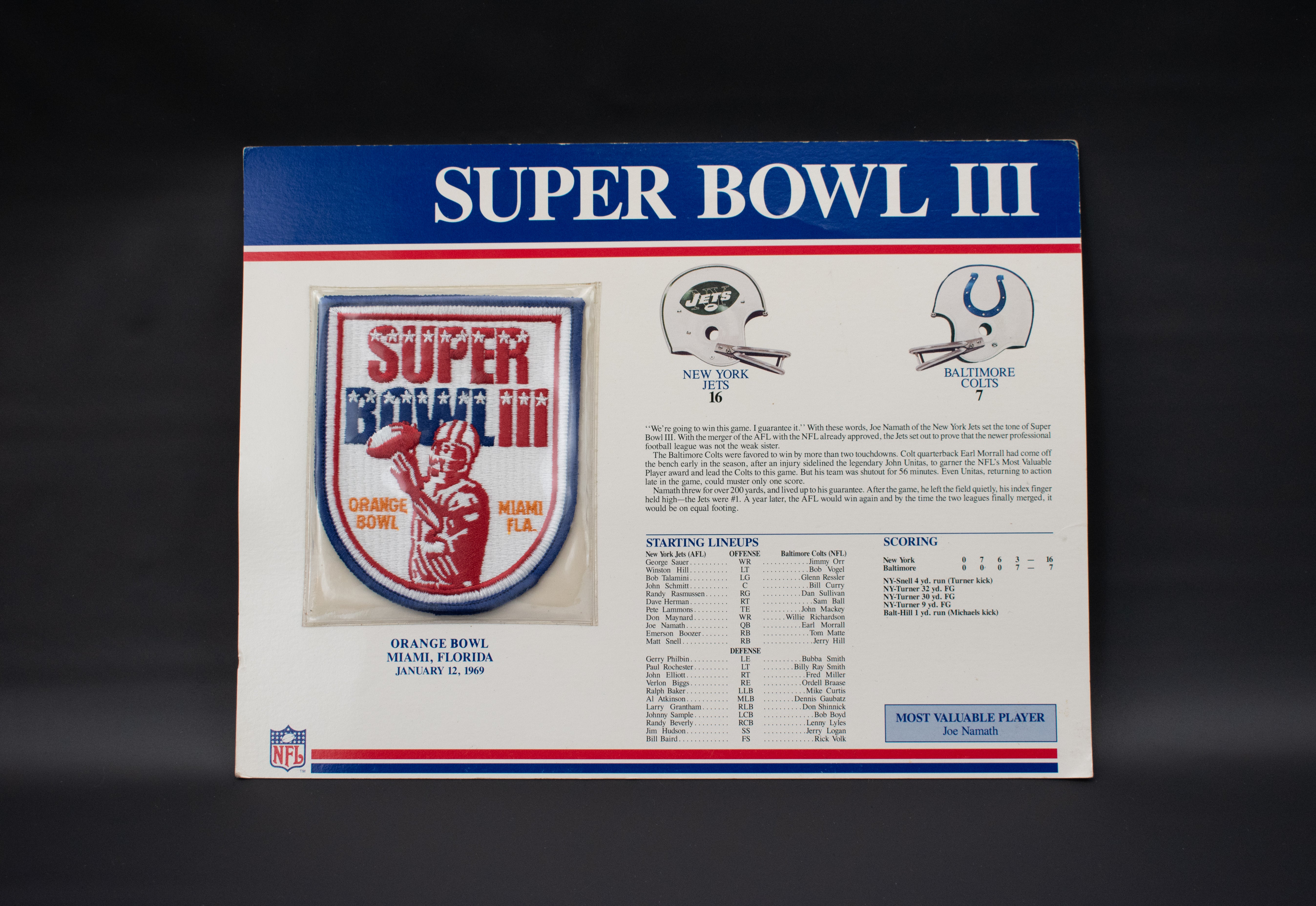 NFL Patch Orange Bowl Miami Florida 1969 Super Bowl III Patch Jets vs Colts