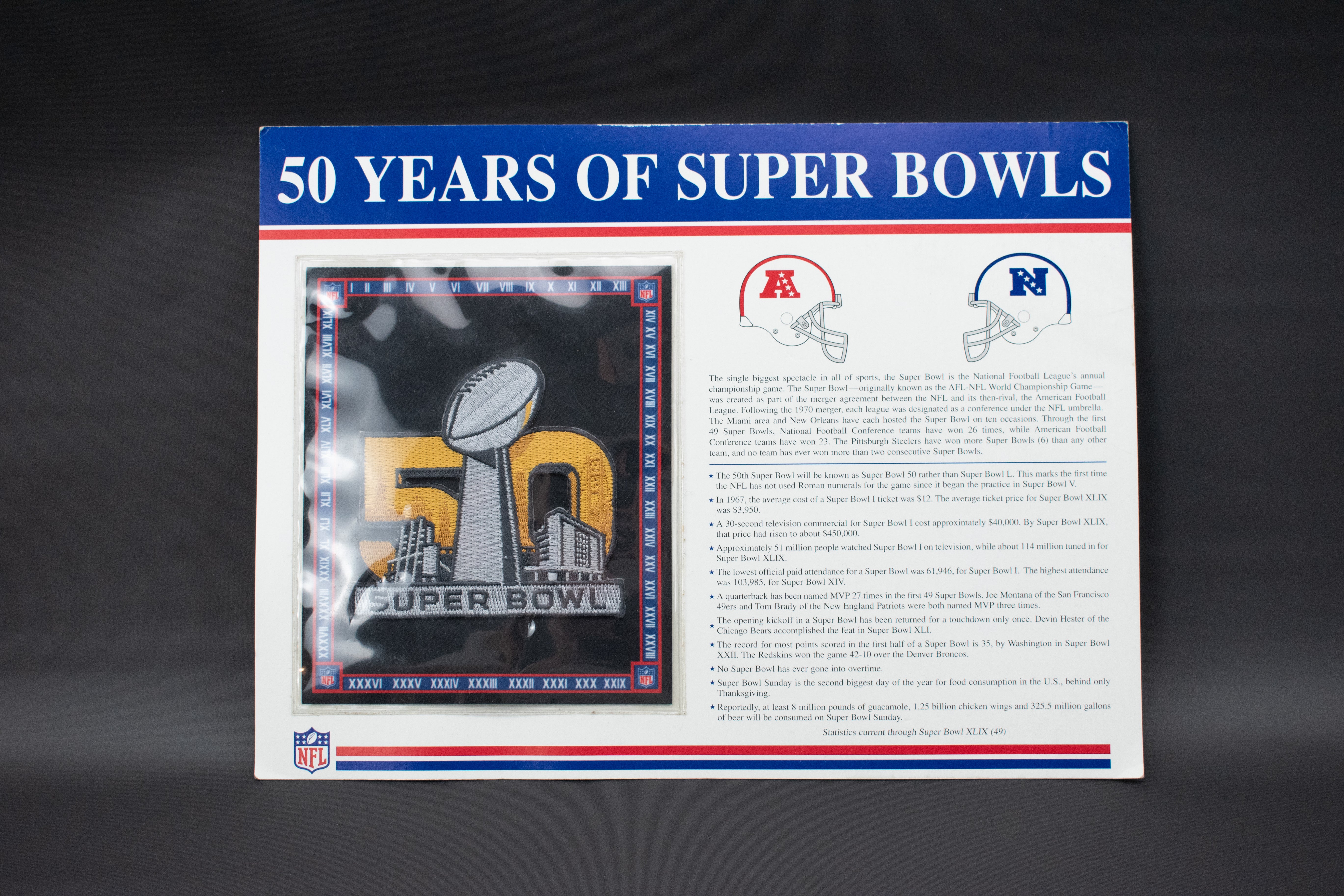 Super Bowl 50 Years Willabee & Ward NFL Football Logo Patch Collection Card 2016