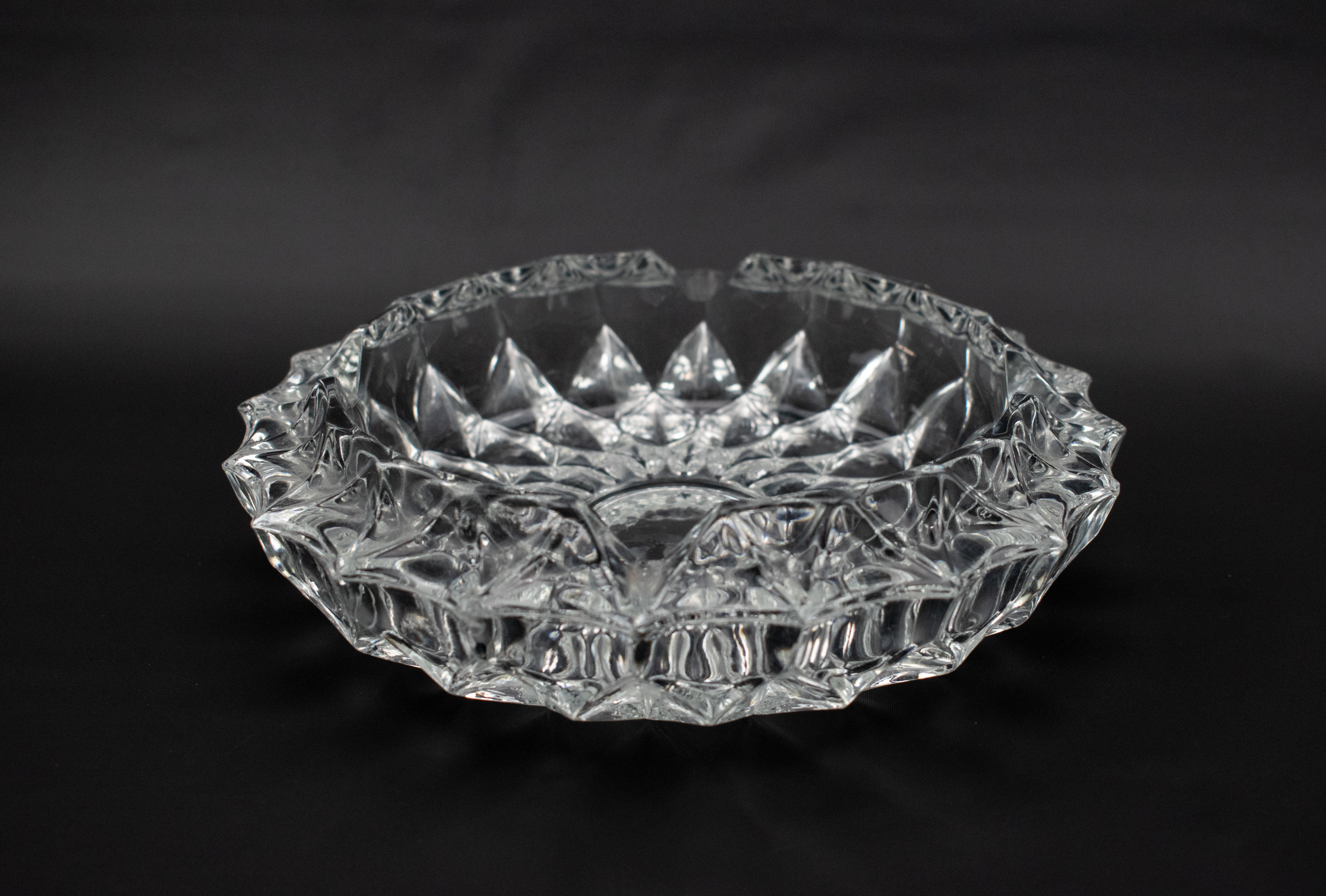 Vintage Glass Ashtray 4 inch Clear Used Crystal Decretive Ash Bowl Small