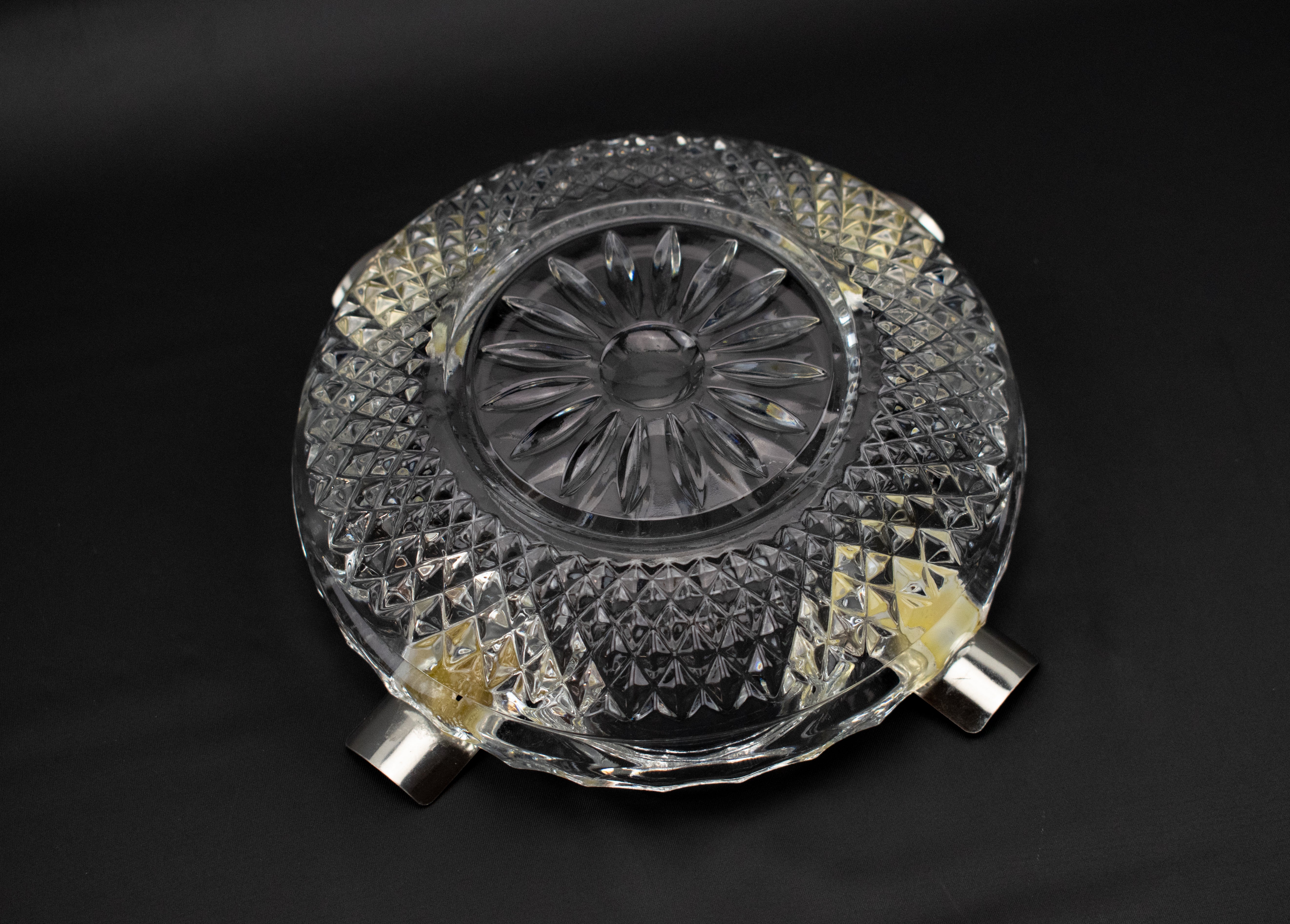 Ashtray Used Ash Bowl Cigar Vintage Glass Clear Ashtray Silver Used 6in