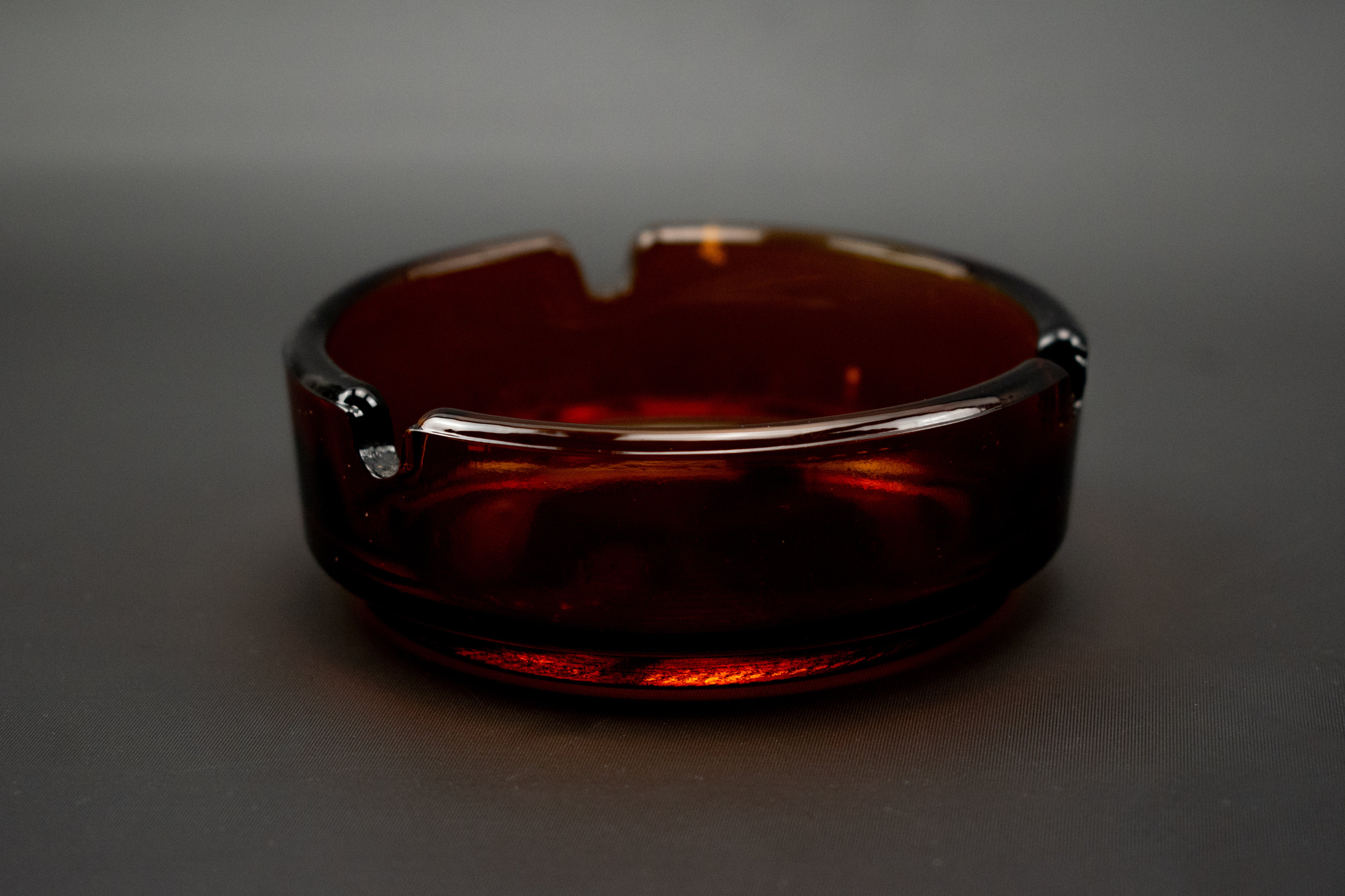 Vintage Glass Ashtray 5 inch Ashtray Used Glass Bowl Brown