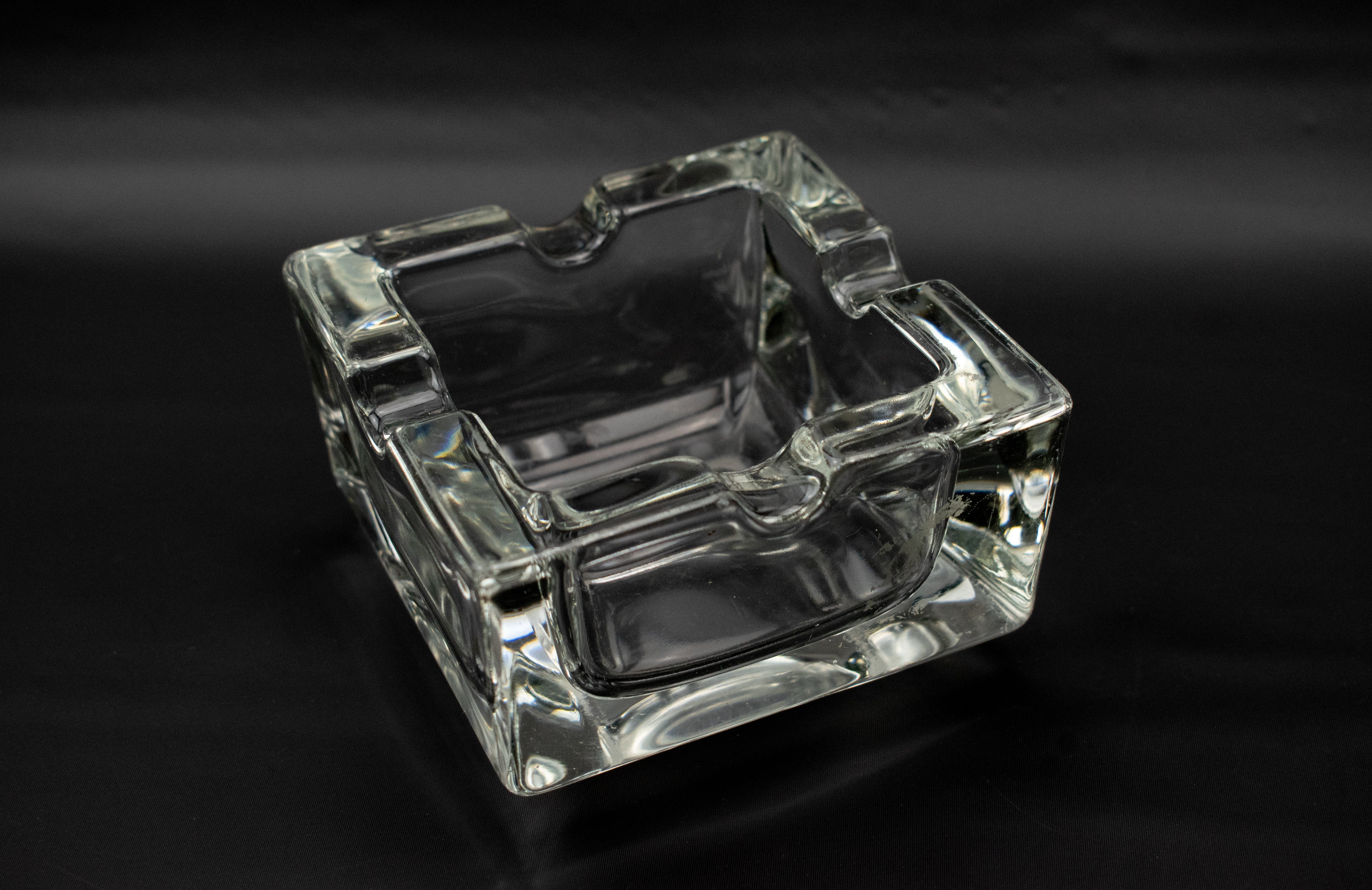 Vintage Ashtray Used 3 inch Low Profile Clear Glass