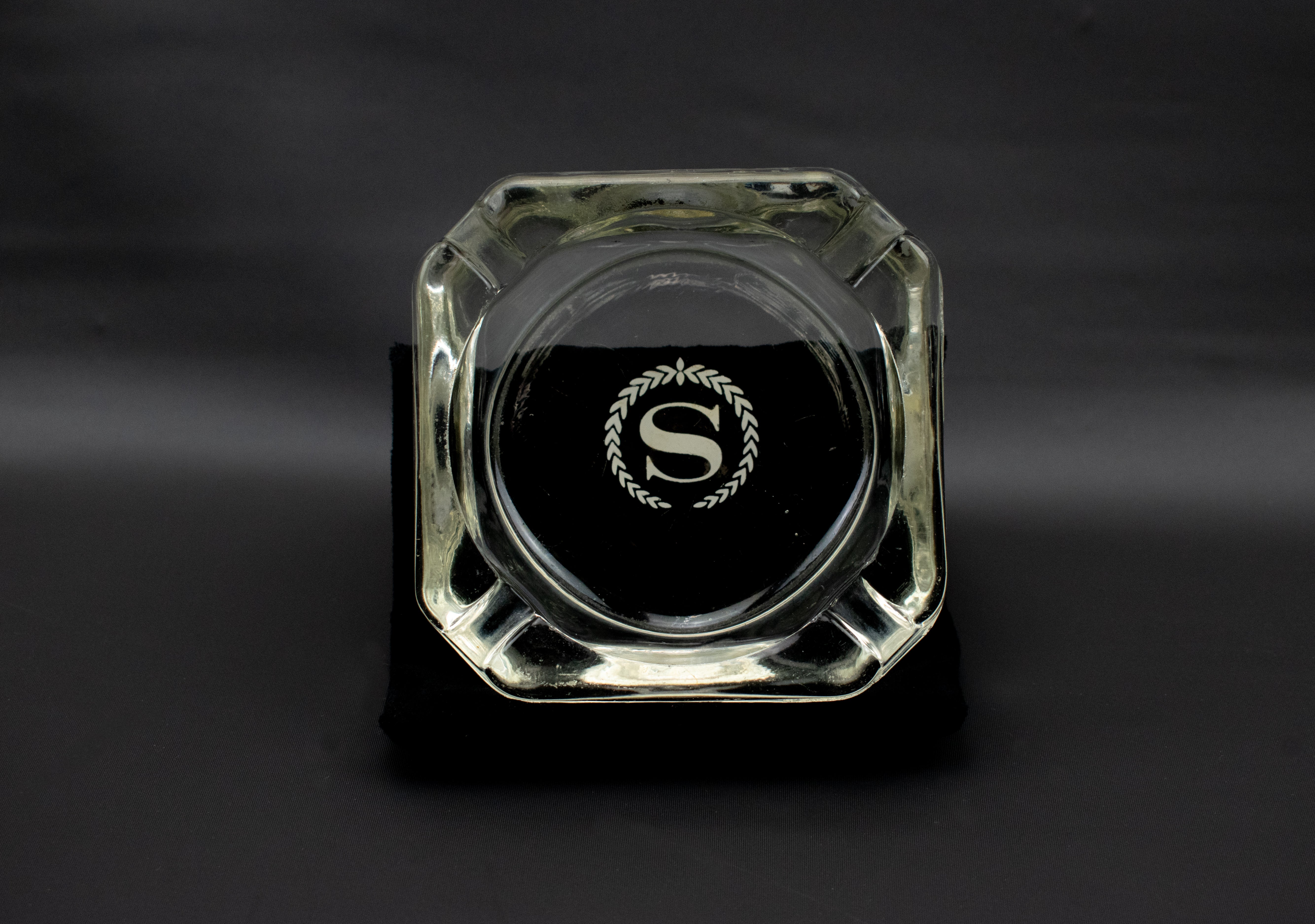 Clear Ash Tray Used Small 3 inch Letter S Etched Center