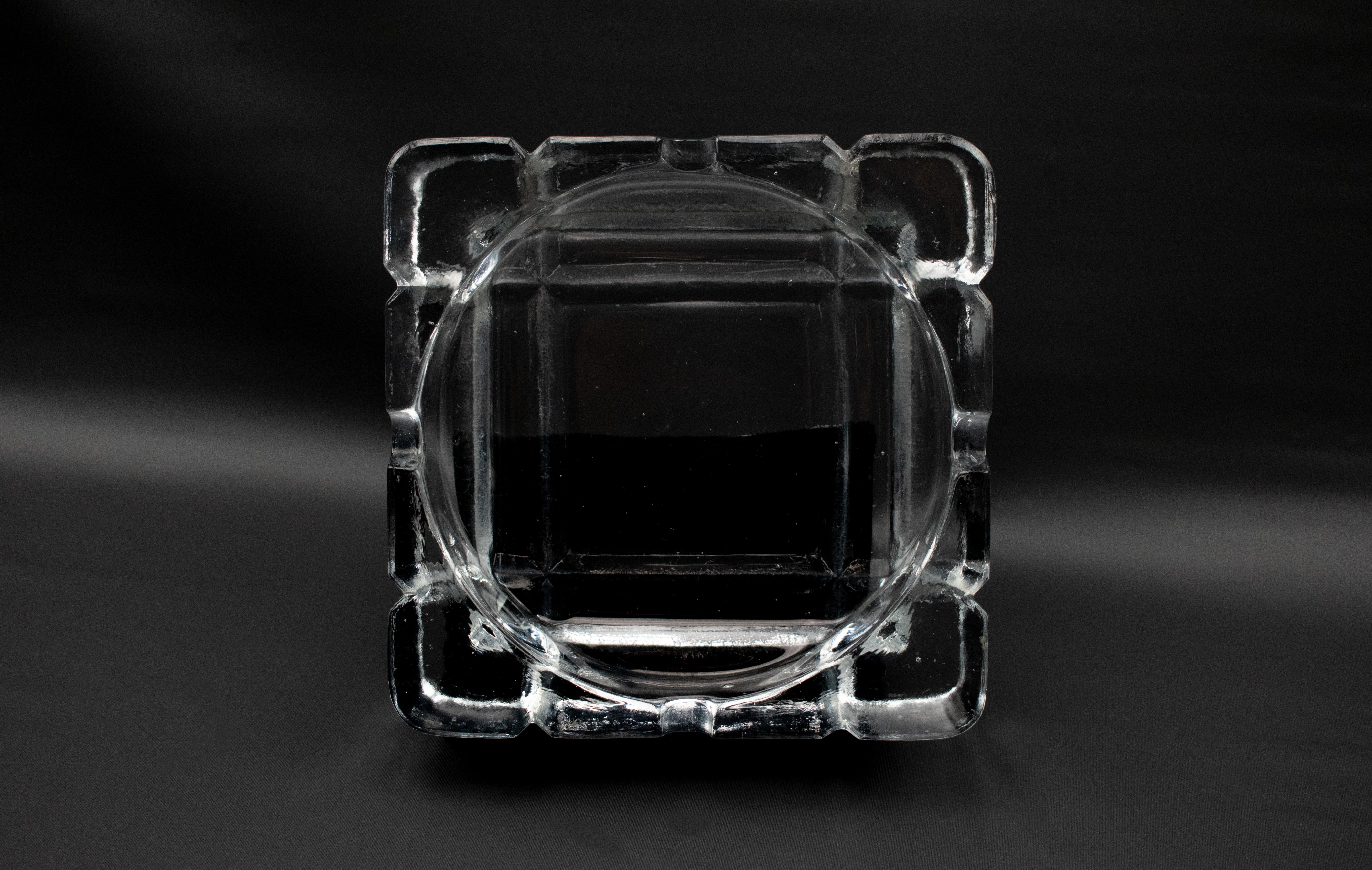 Vintage Ashtray Clear Glass Box Used 5 inch Ashtray