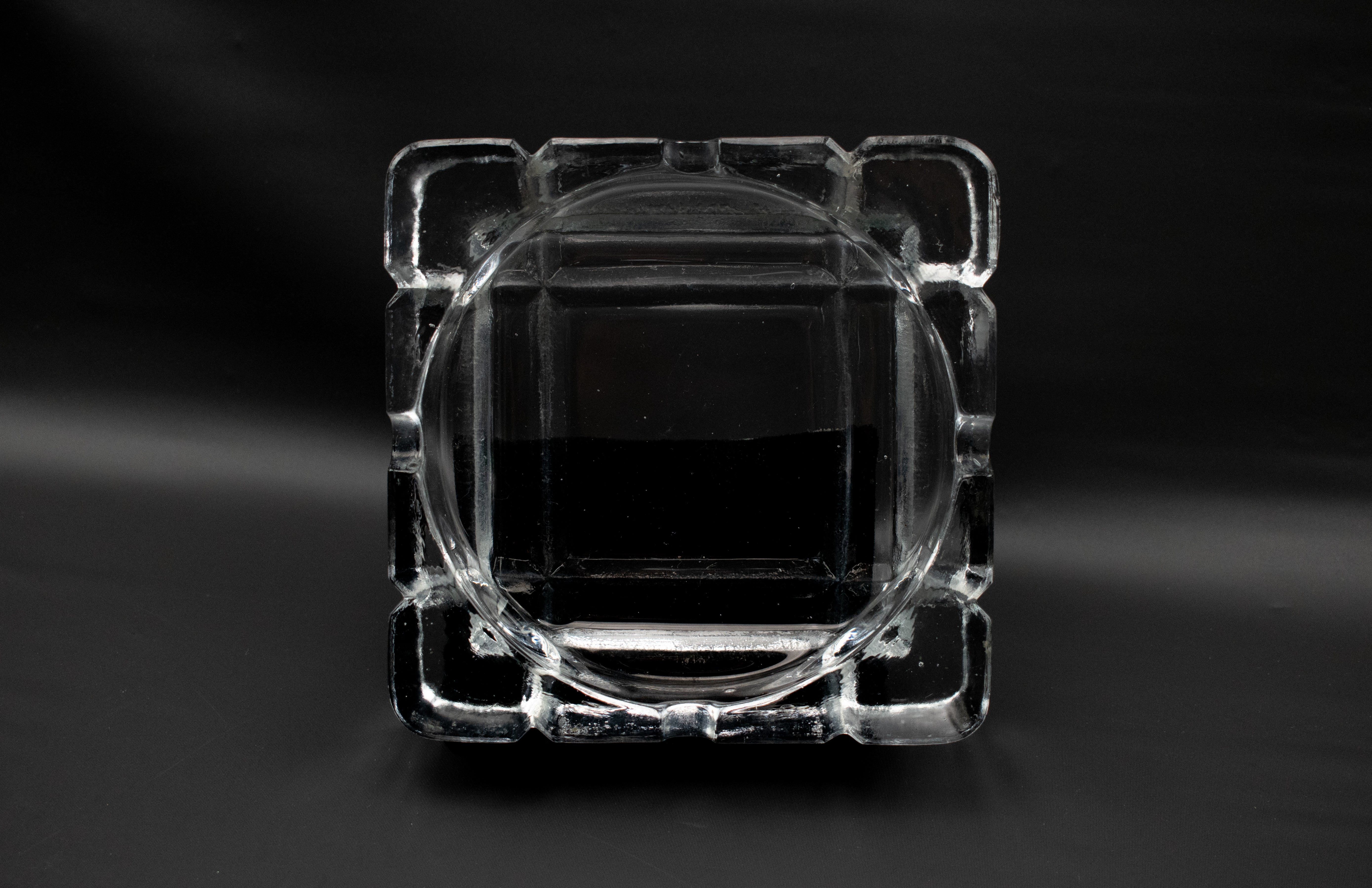 Vintage Ashtray Clear Glass Box Used 5 inch Ashtray