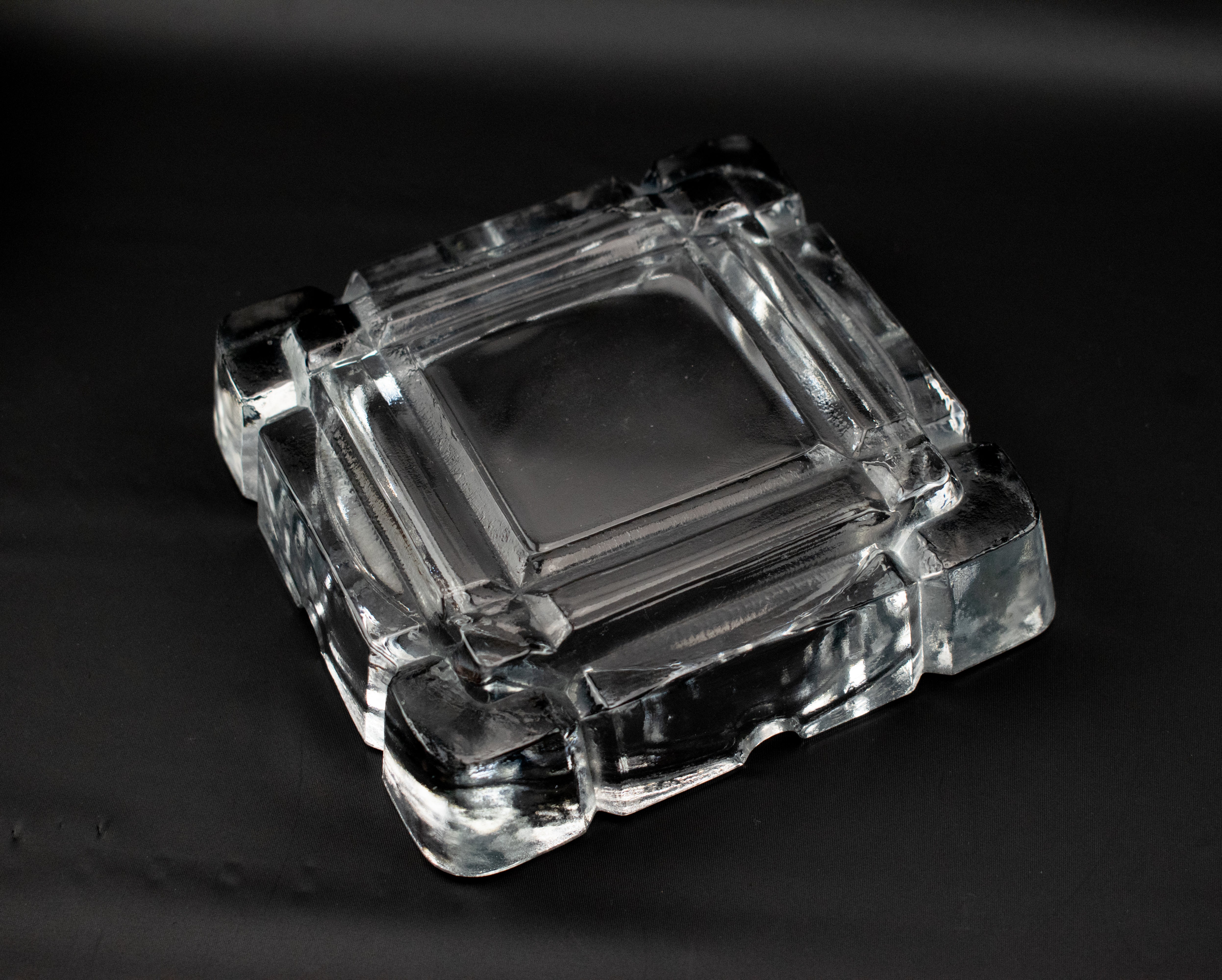 Vintage Ashtray Clear Glass Box Used 5 inch Ashtray