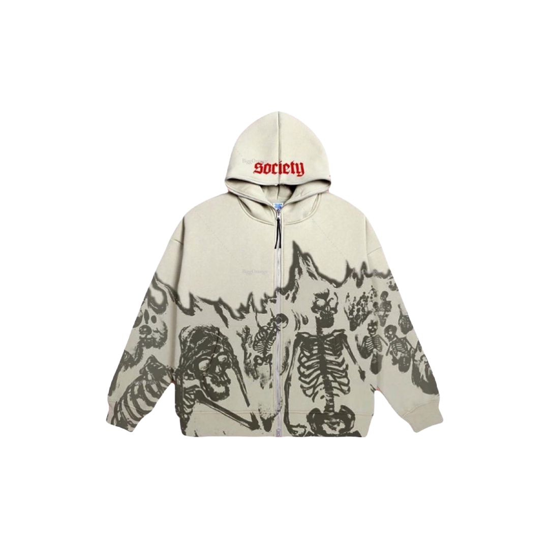 Gothic Society Skull Print Men's Hoodie Long Sleeve Zipper Gothic Society Street Hip Hop Harajuku