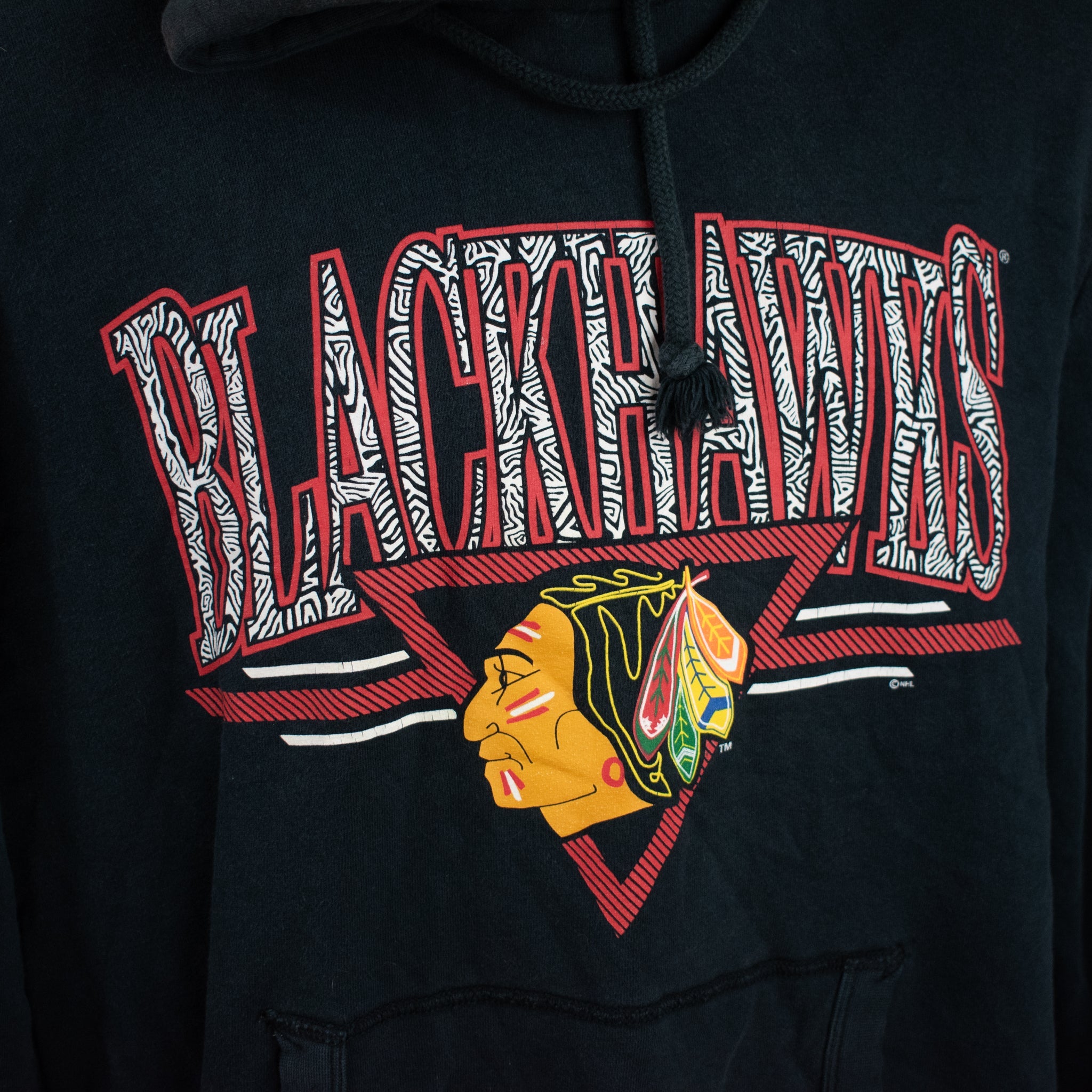 Chicago Black Hawks Black Sweatshirt Kids XL 18-20 Female Small Mitchell and Ness Authentic