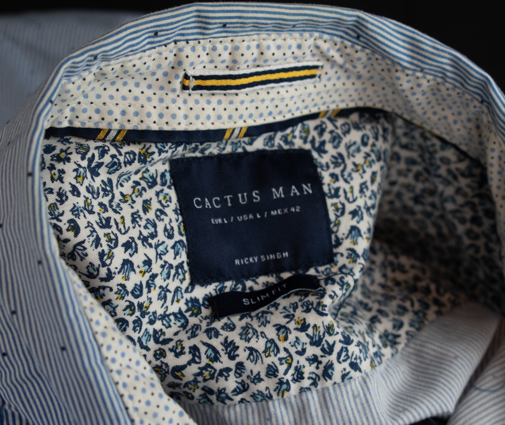 Cactus Man Dress Shirt Short Sleeve Mens Slim Fit Blue Large Button Up Shirt Rickey Singh