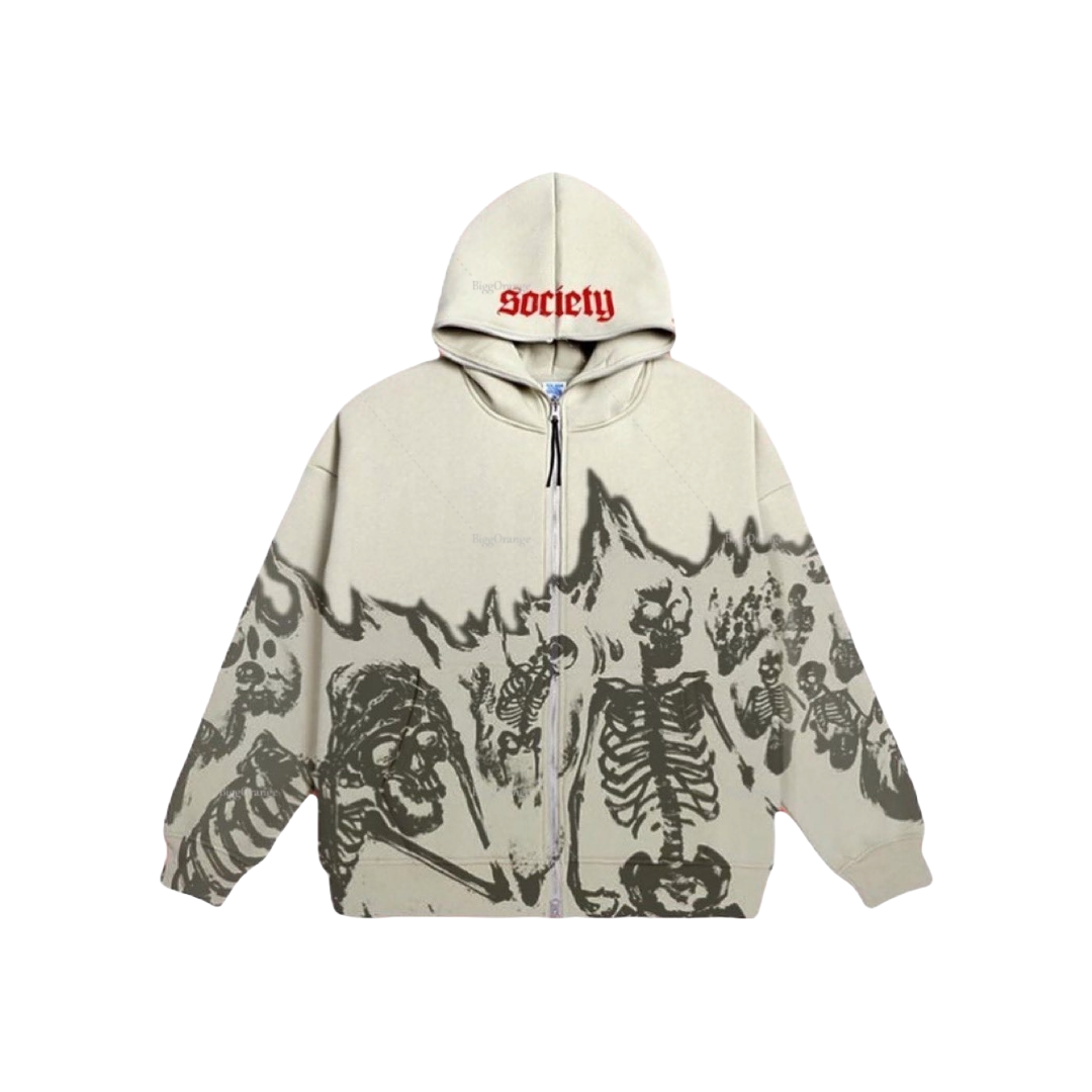 Gothic Society Skull Print Men's Hoodie Long Sleeve Zipper Gothic Society Street Hip Hop Harajuku