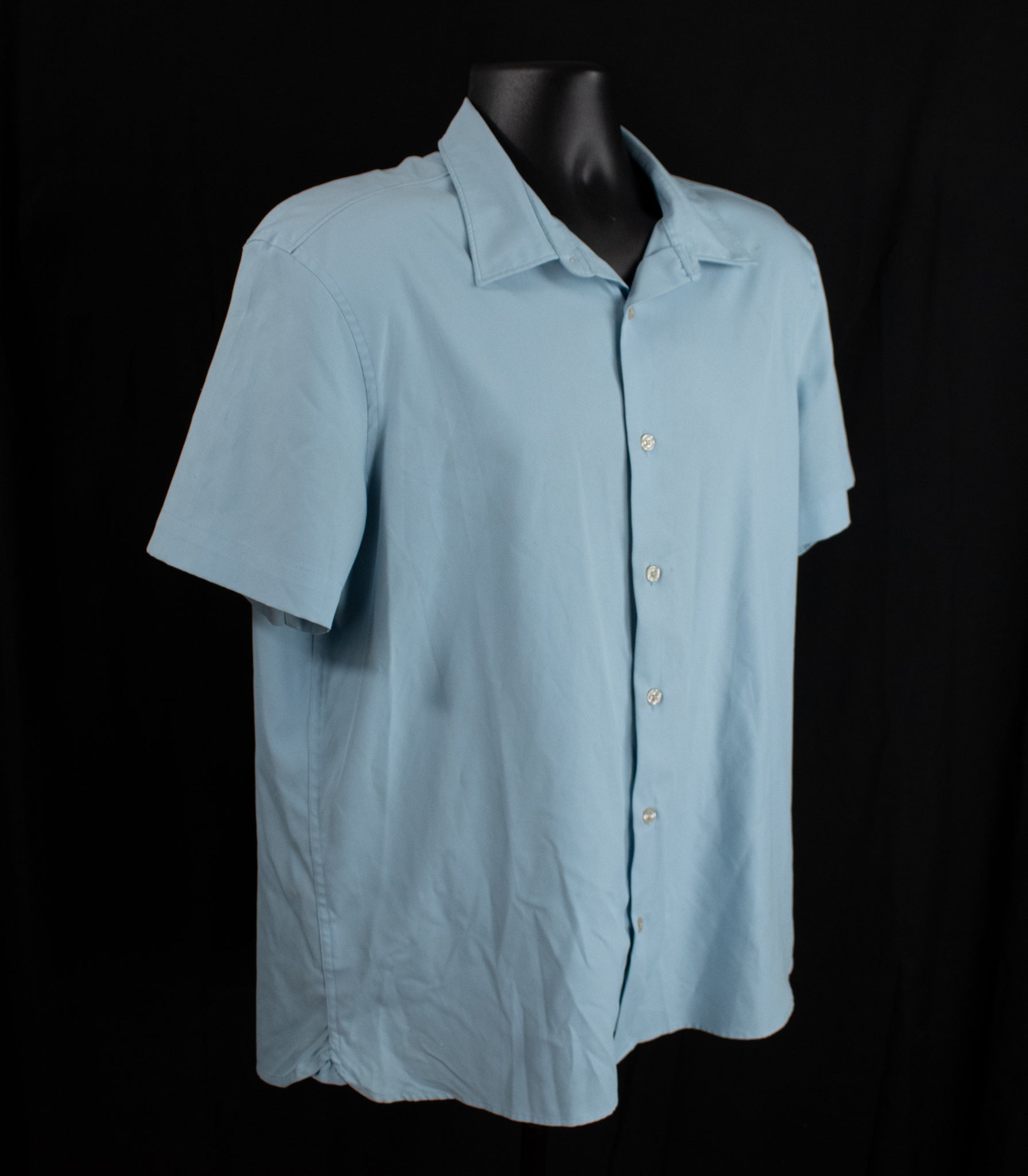 Perry Ellis Short Sleeve Mens Dress Button Up Collar Blue Shirt X-Large Adult 100% Polyester Used
