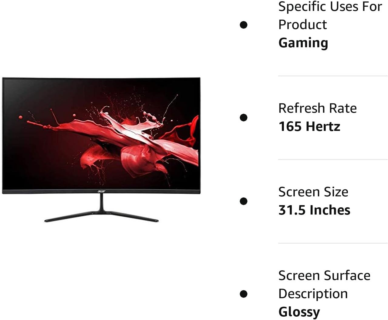 Acer ED320QR Edo Series New 31.5 Inch Curved Full HD 165Hz Gaming Monitor Used