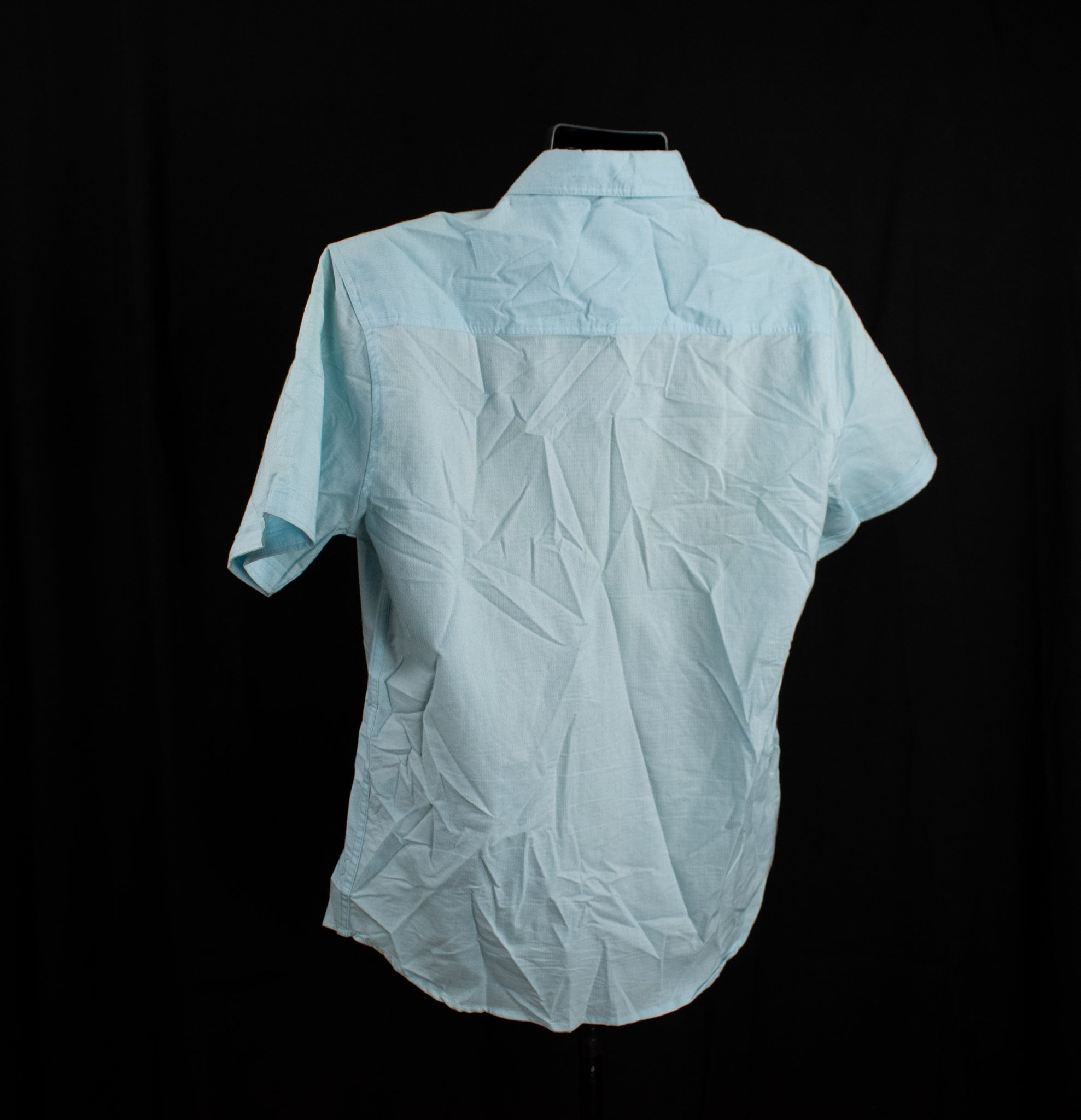 Michael Brandon Short Sleeve Dress Shirt Blue Mens Large Slim Fit Stretch Button Up Used MB