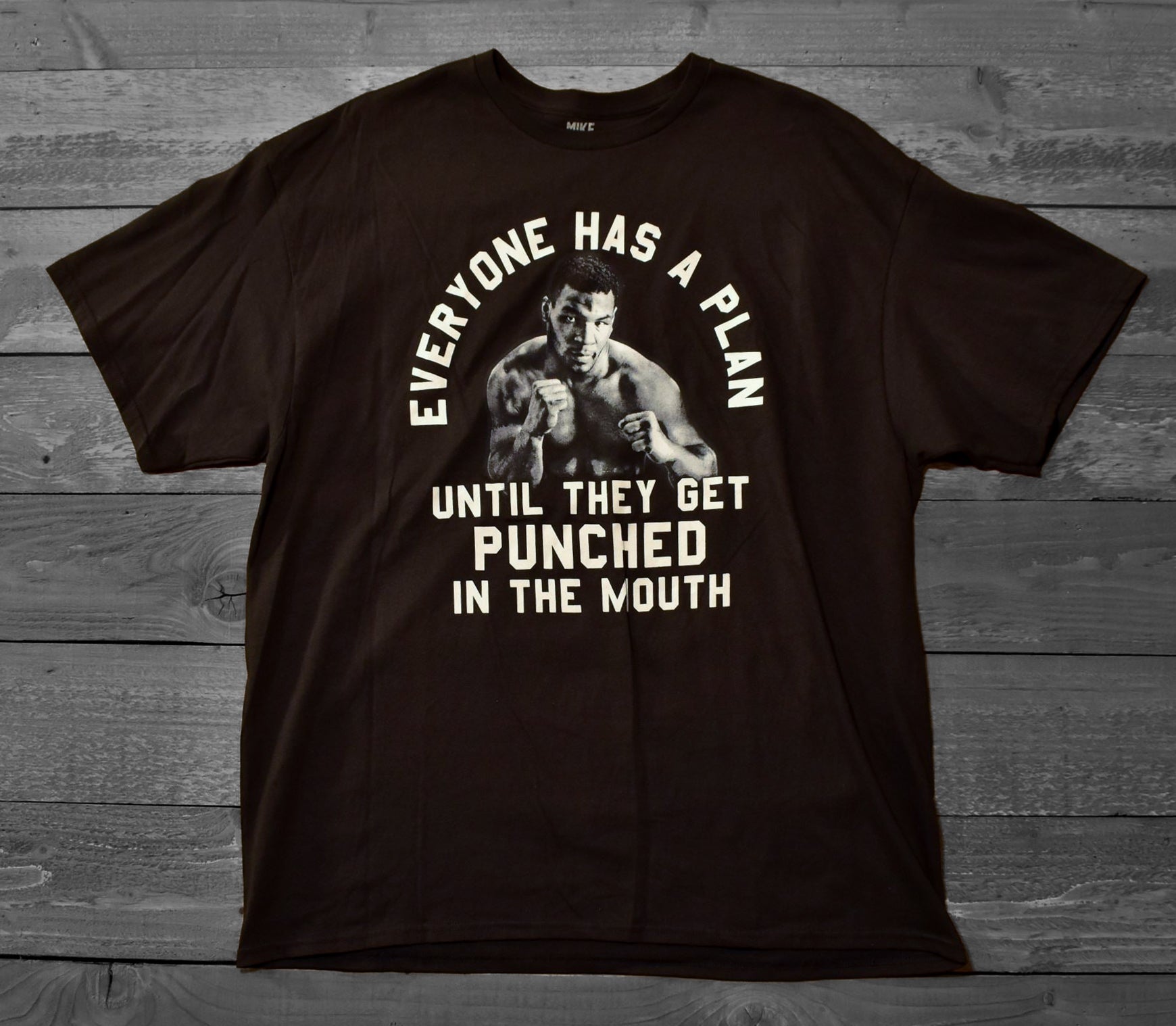 Mike Tyson Mens T-Shirt 2XL Everyone has a plan until they get knocked Adult Black Shirt