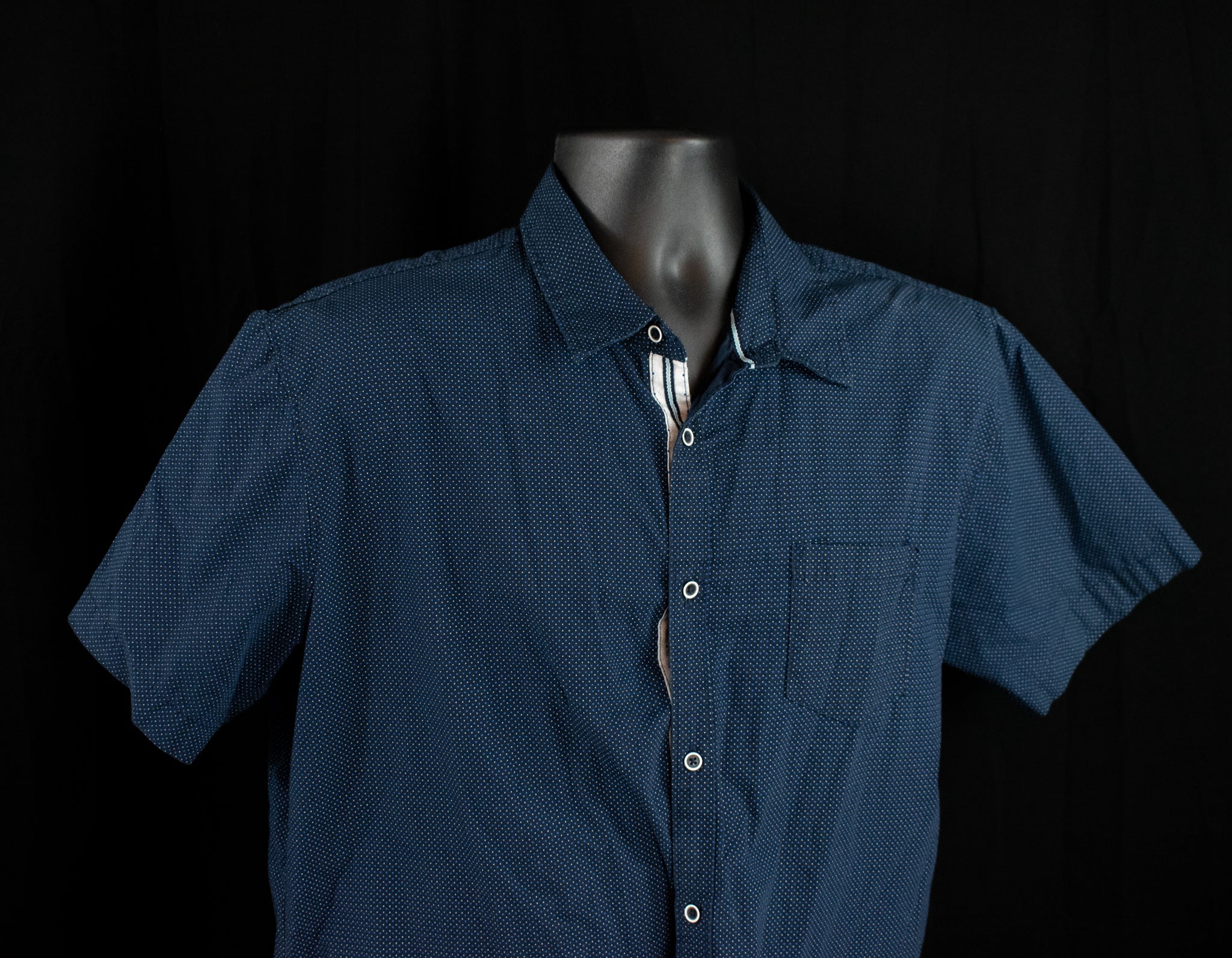 Monument Dress Shirt Short Sleeve Mens Slim Fit Blue X-Large Button Up Collar Shirt