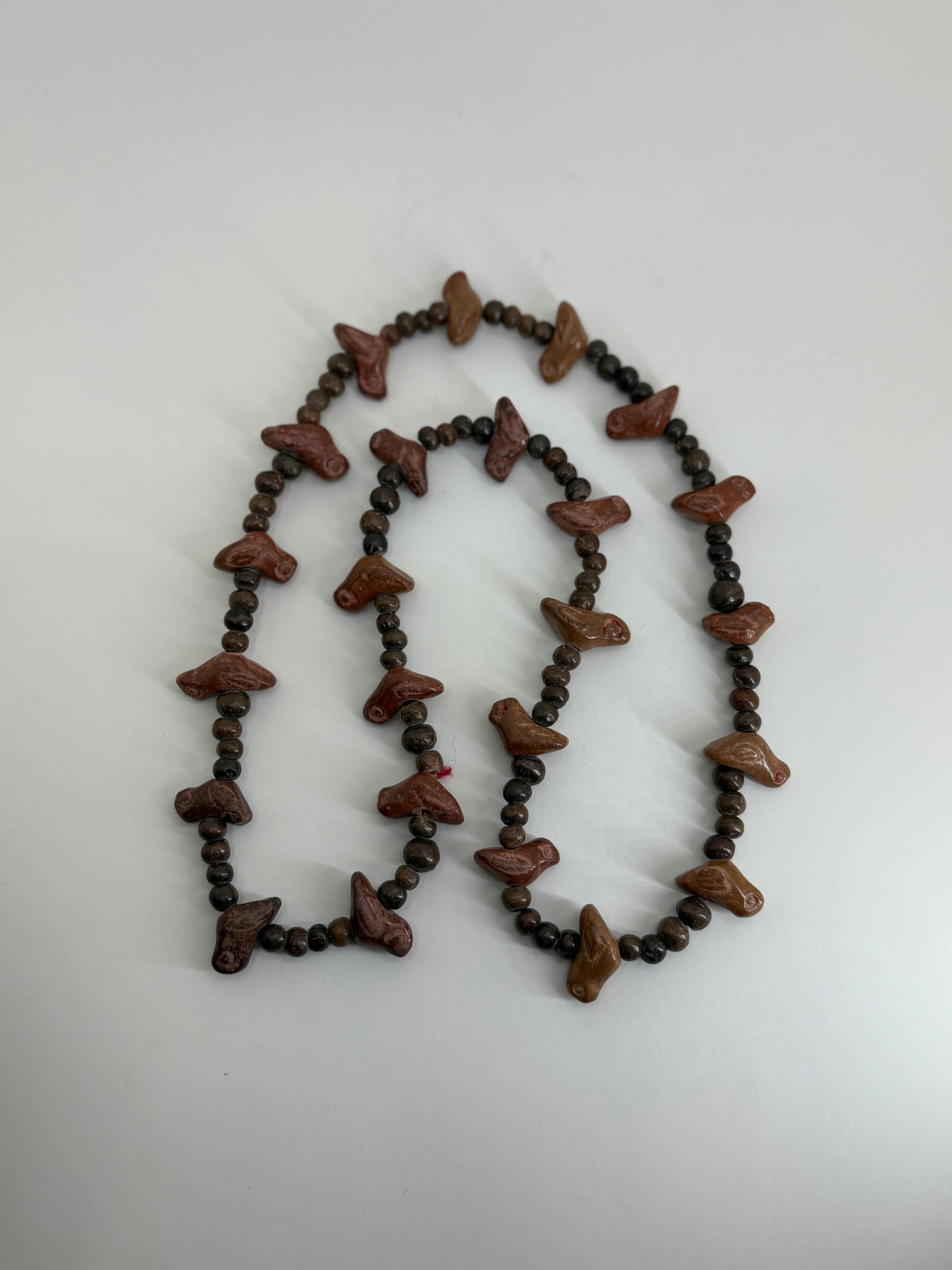 Antique Ancient African Handmade/ Hand Carved Wooden Bird Beaded Necklace 13.5"