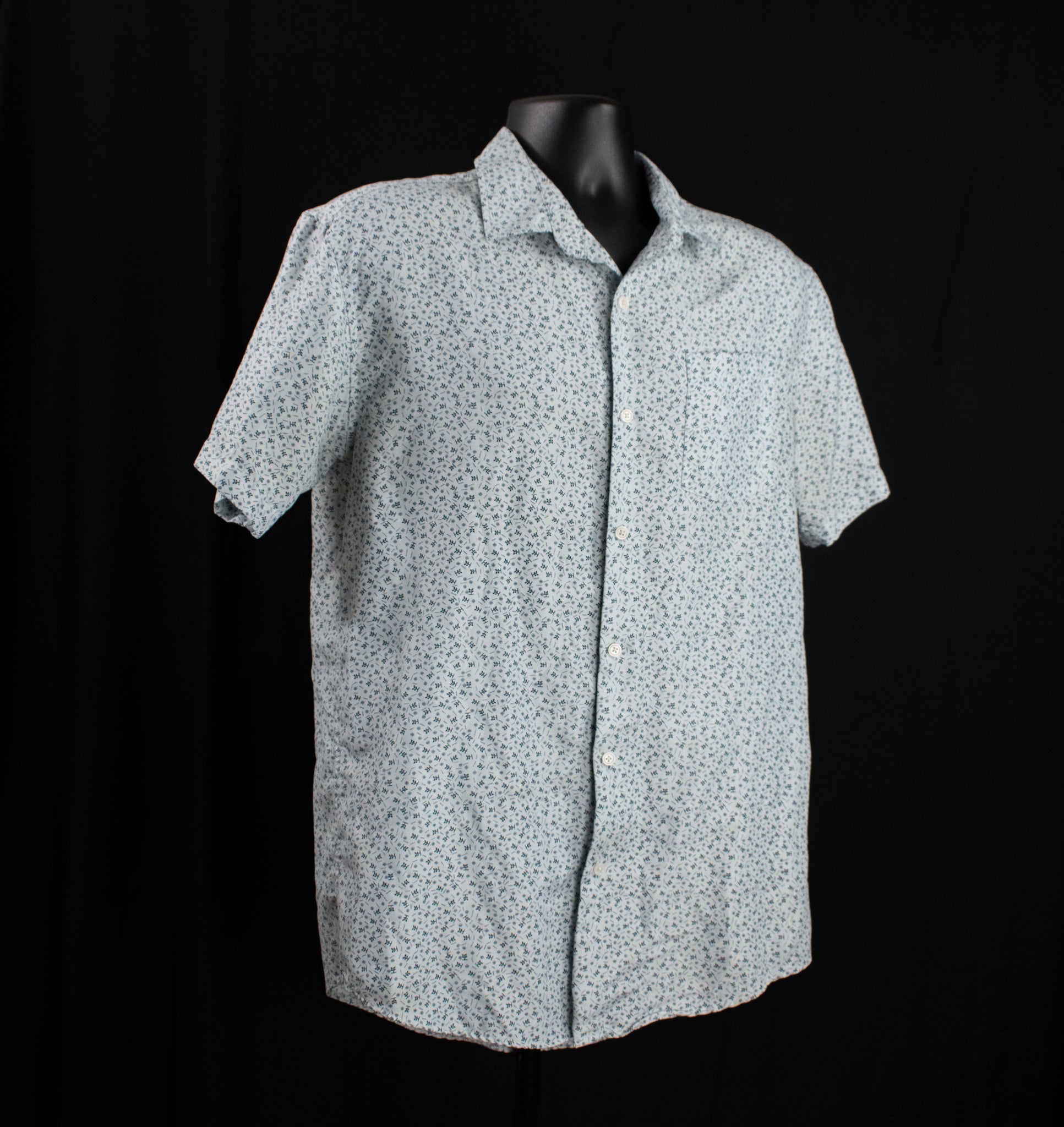 Planet B Mens Dress Up Colar Button Up Short Sleeve Shirt Slim Fit Large Adult White Design