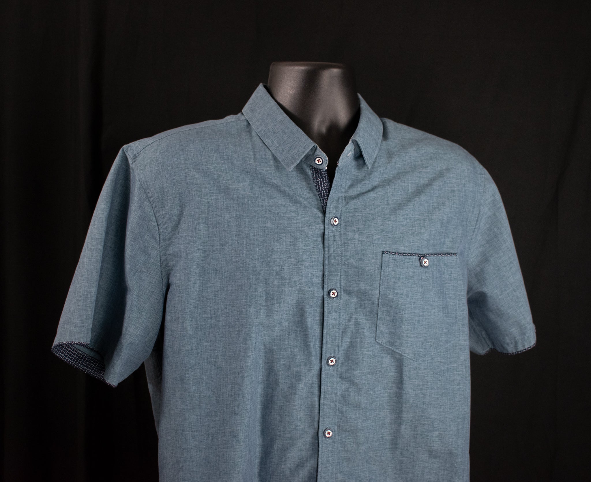 Craft Flow Mens Short Sleeve Button Up Collar Shirt Large Slim Fit Blue Used