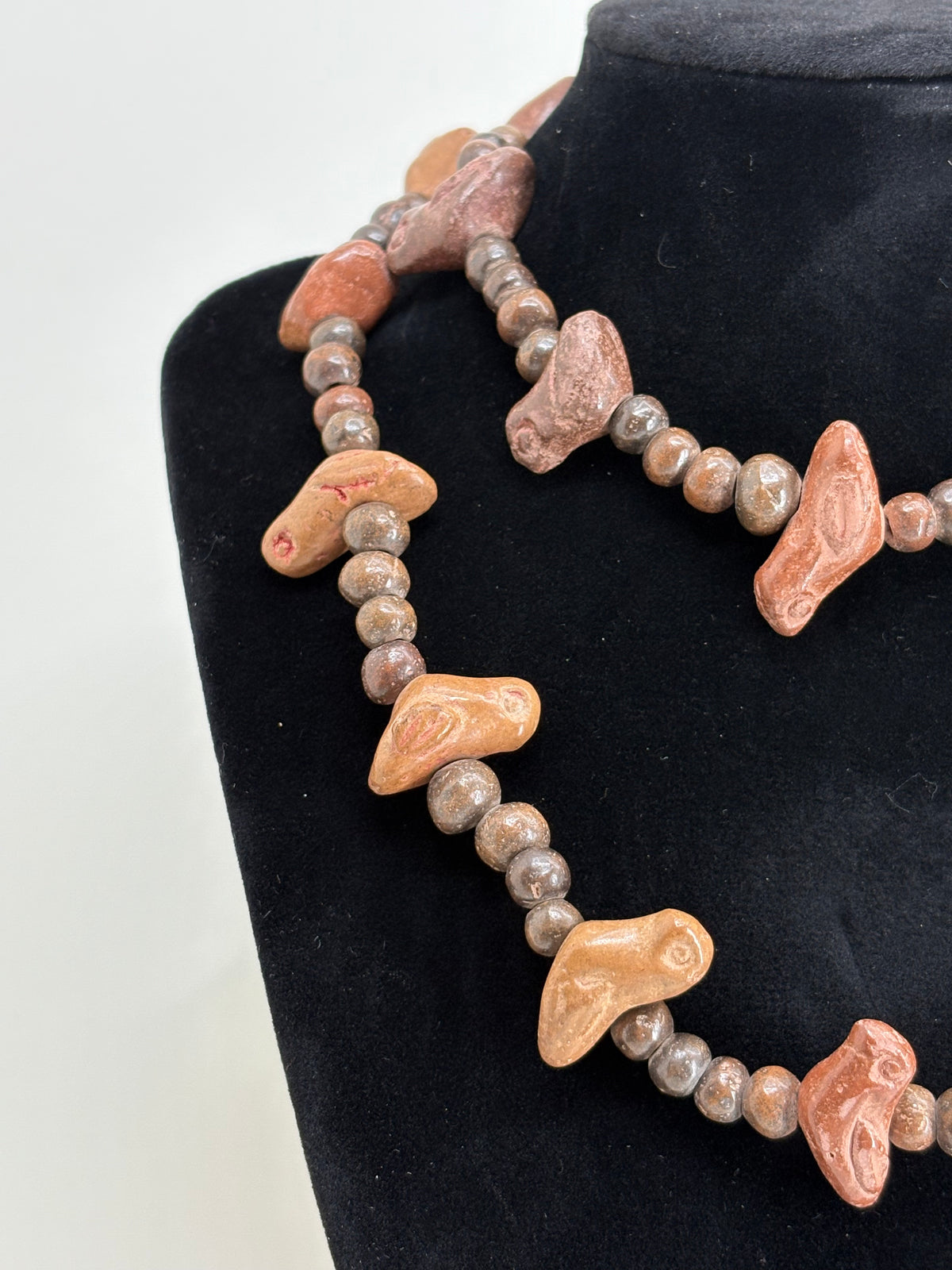 Antique Ancient African Handmade/ Hand Carved Wooden Bird Beaded Necklace 13.5"