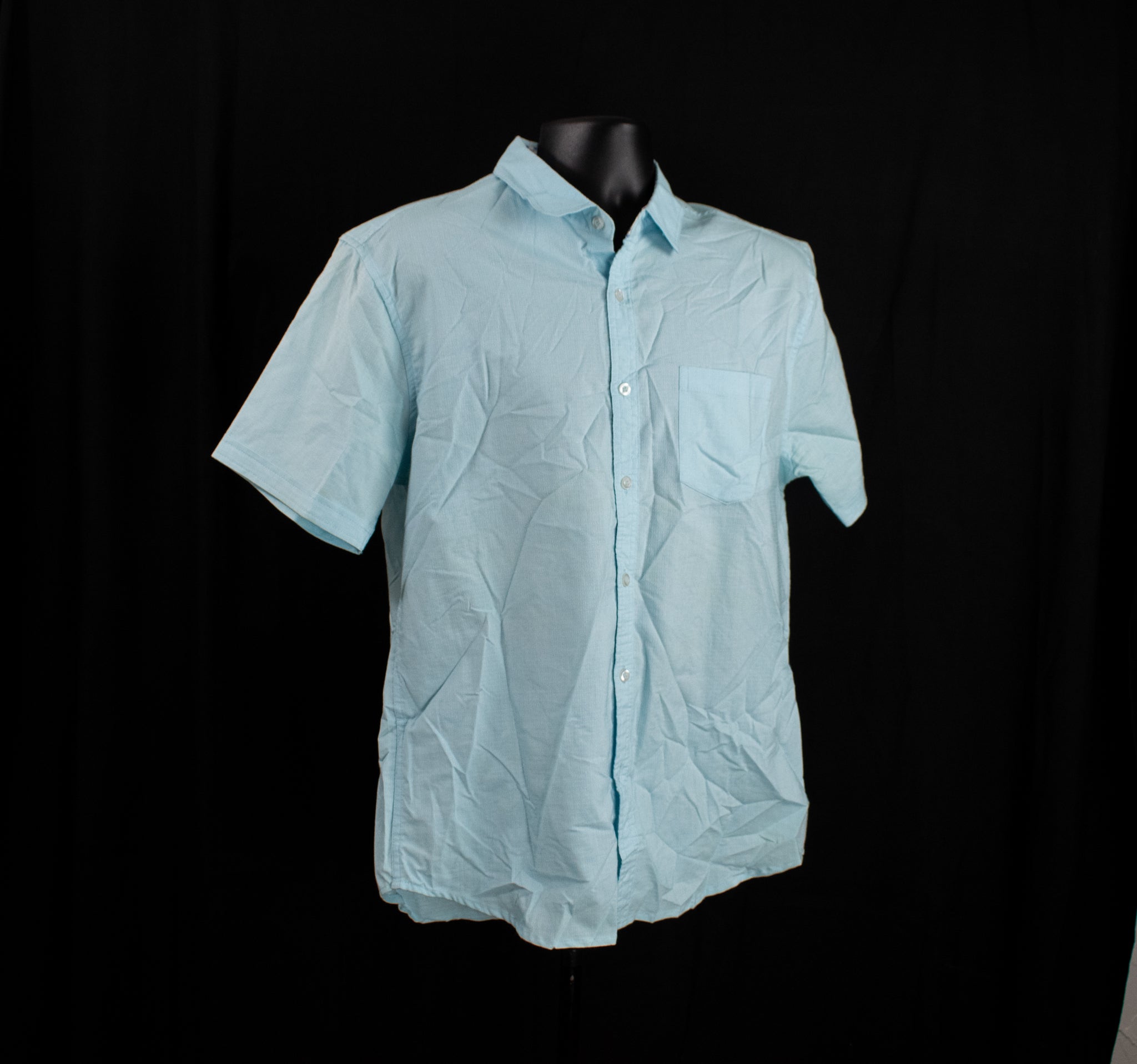 Michael Brandon Short Sleeve Dress Shirt Blue Mens Large Slim Fit Stretch Button Up Used MB