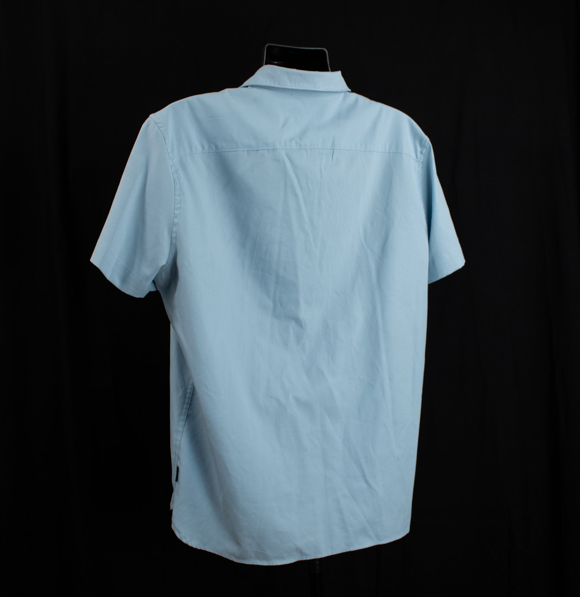 Perry Ellis Short Sleeve Mens Dress Button Up Collar Blue Shirt X-Large Adult 100% Polyester Used