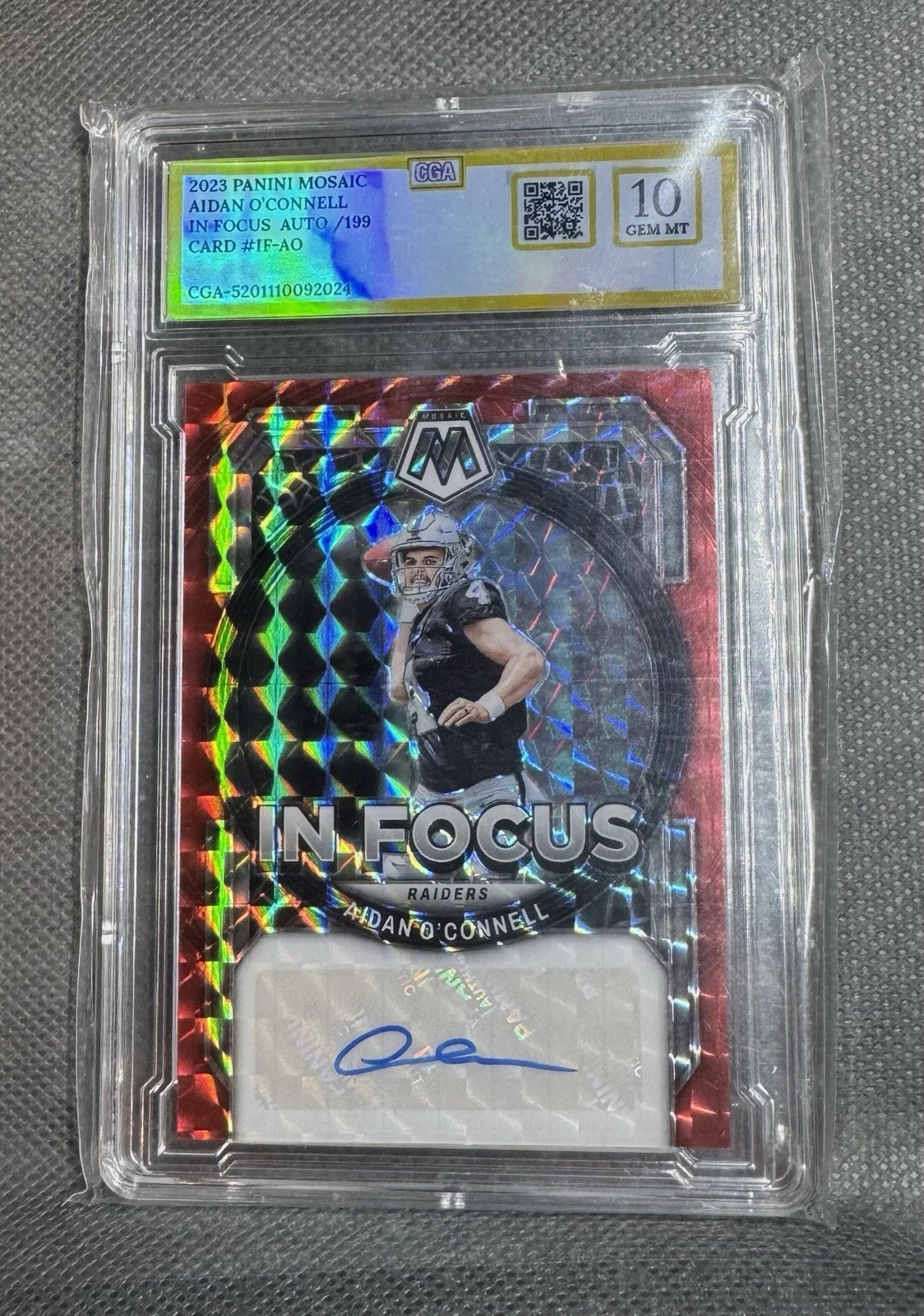 AIDAN O'CONNELL RC /49 AUTO RC Red POWER IN FOCUS Graded 10 2023 Raiders