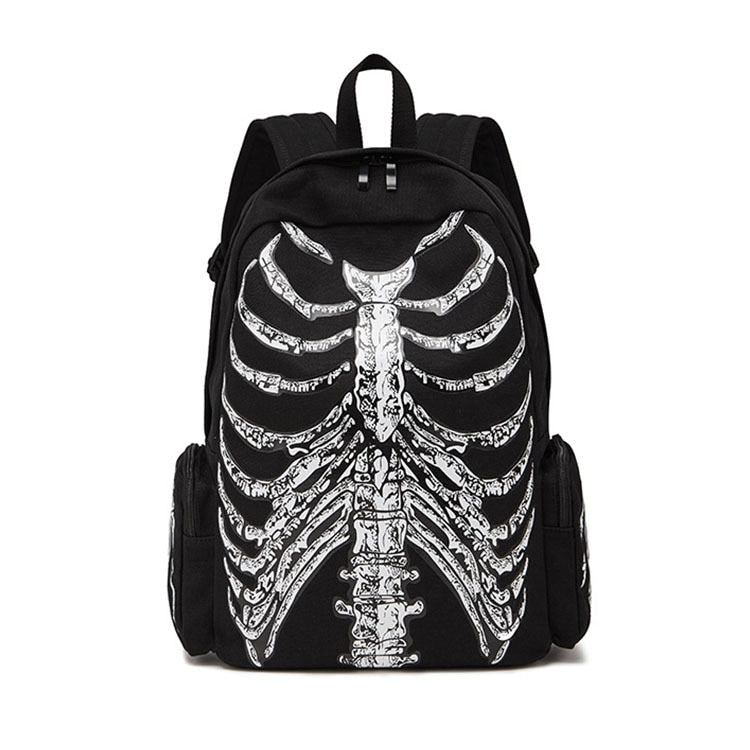 Canvas reflect light Backpack Halloween Multifunctional School Bag Unisex Skull