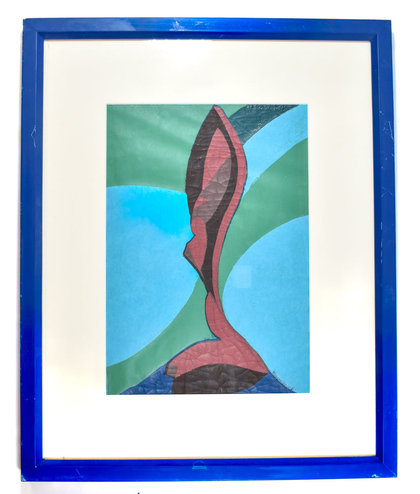 Vintage Artwork 16.5 x 20 Blue Framed Hand Painted Artwork Unknown Artist