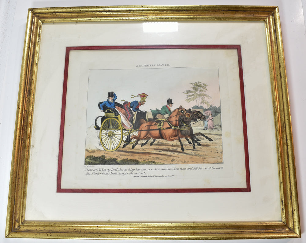 A Curricle Match Henry Thomas Alken London Publishing 1827 Framed Vintage Art Lithograph Print