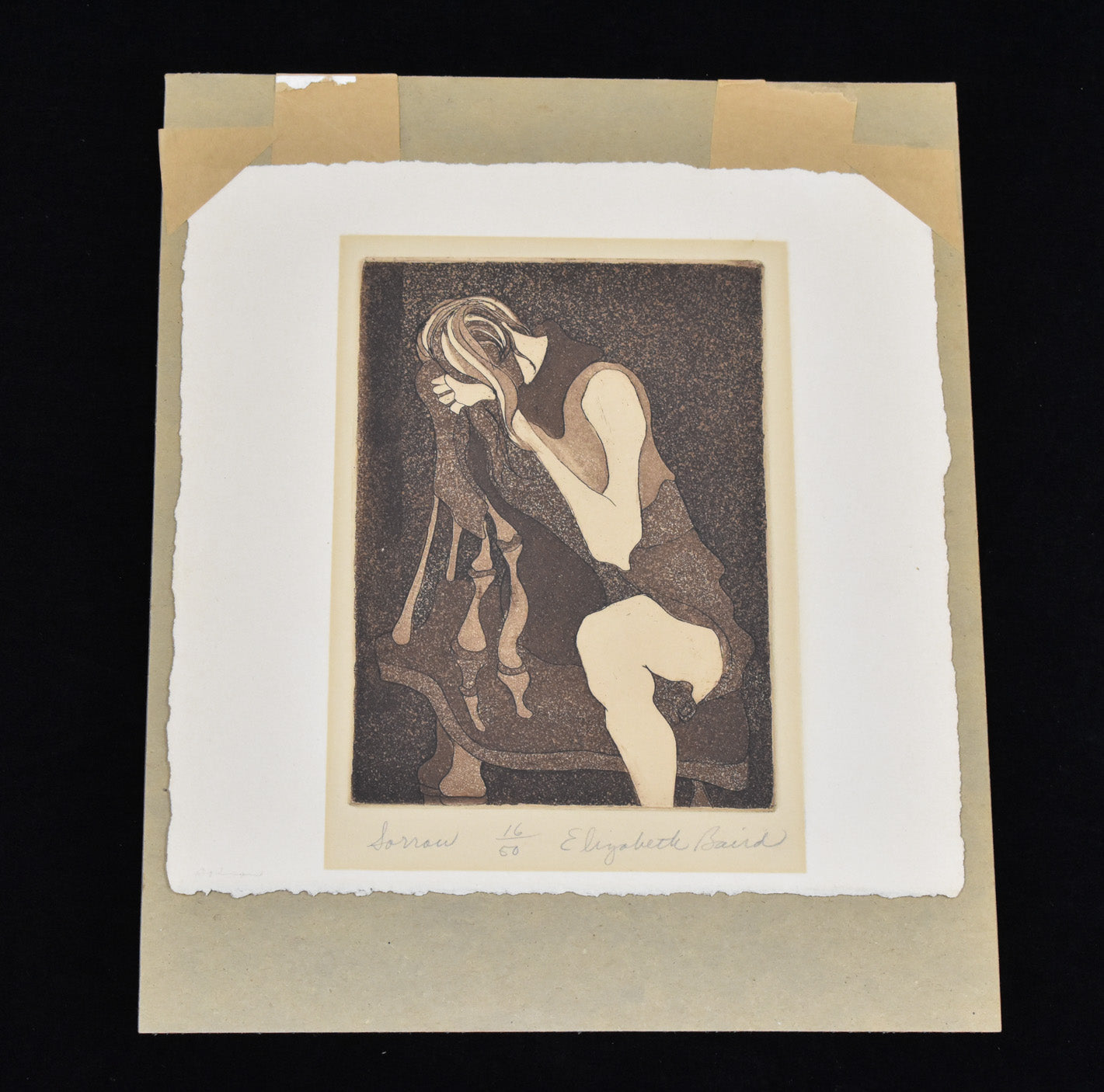 Elizabeth Baird 16/50 Limited Etching Artwork Used 6x8 Signed Titled Sorrow Unframed
