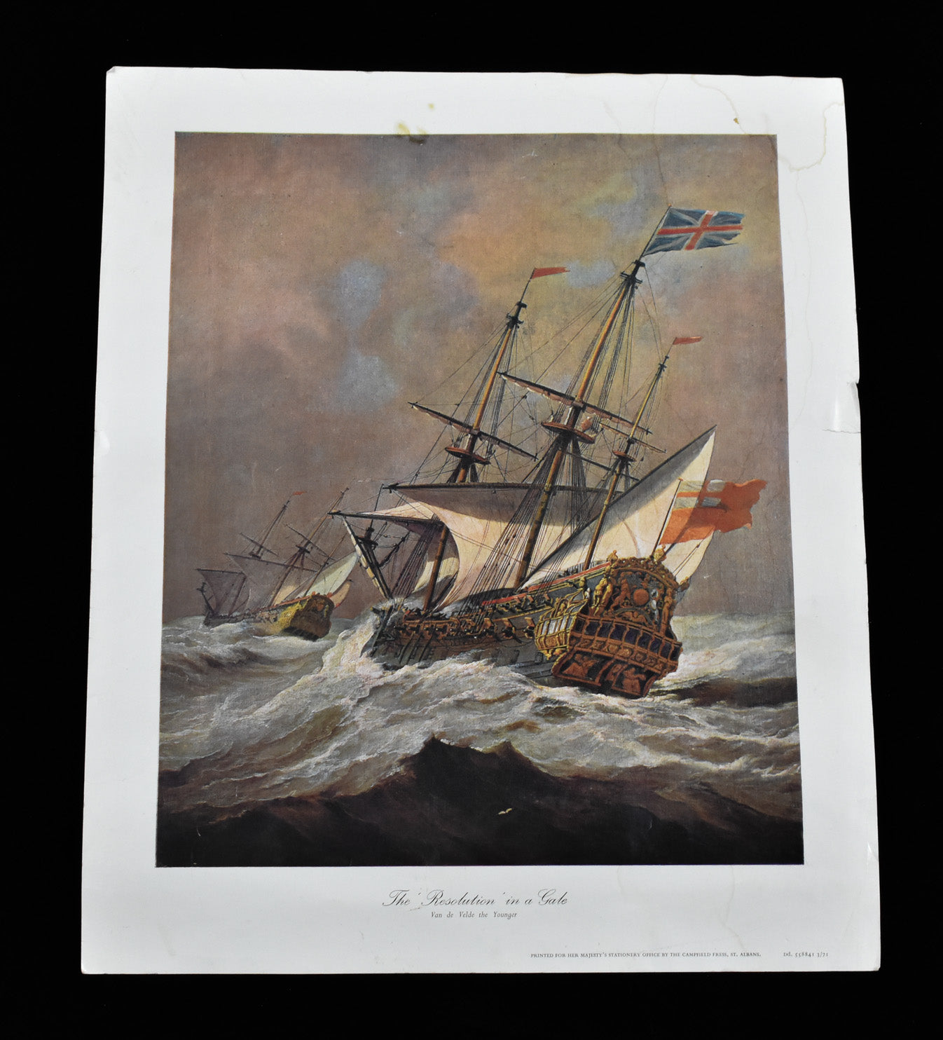 The Resolution in a Gale Van De Velde the Younger Painting Reprint Damaged