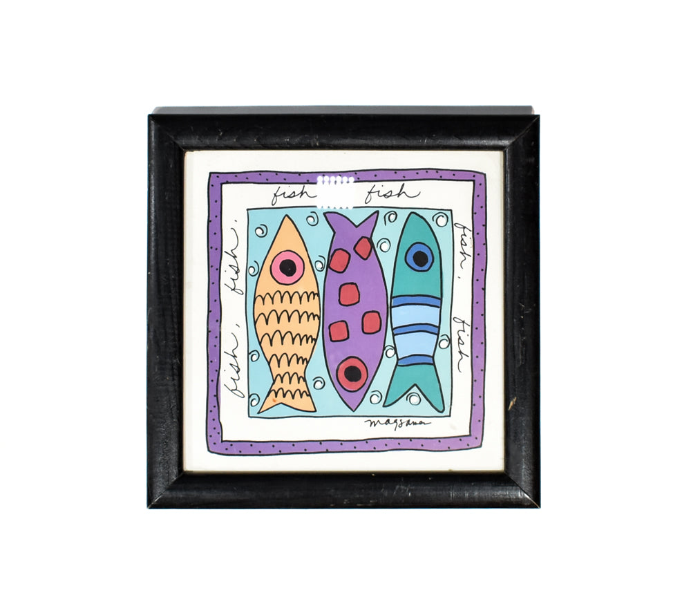 Fish Picture Framed 10 x 10 Sandra Magsamen Used Artwork Black