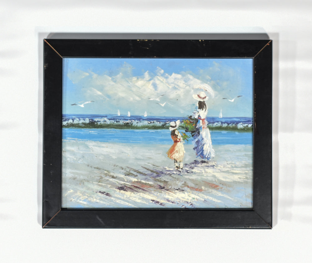 Hand Painted Canvas Art Framed People Scenery View Original Beachside Ocean
