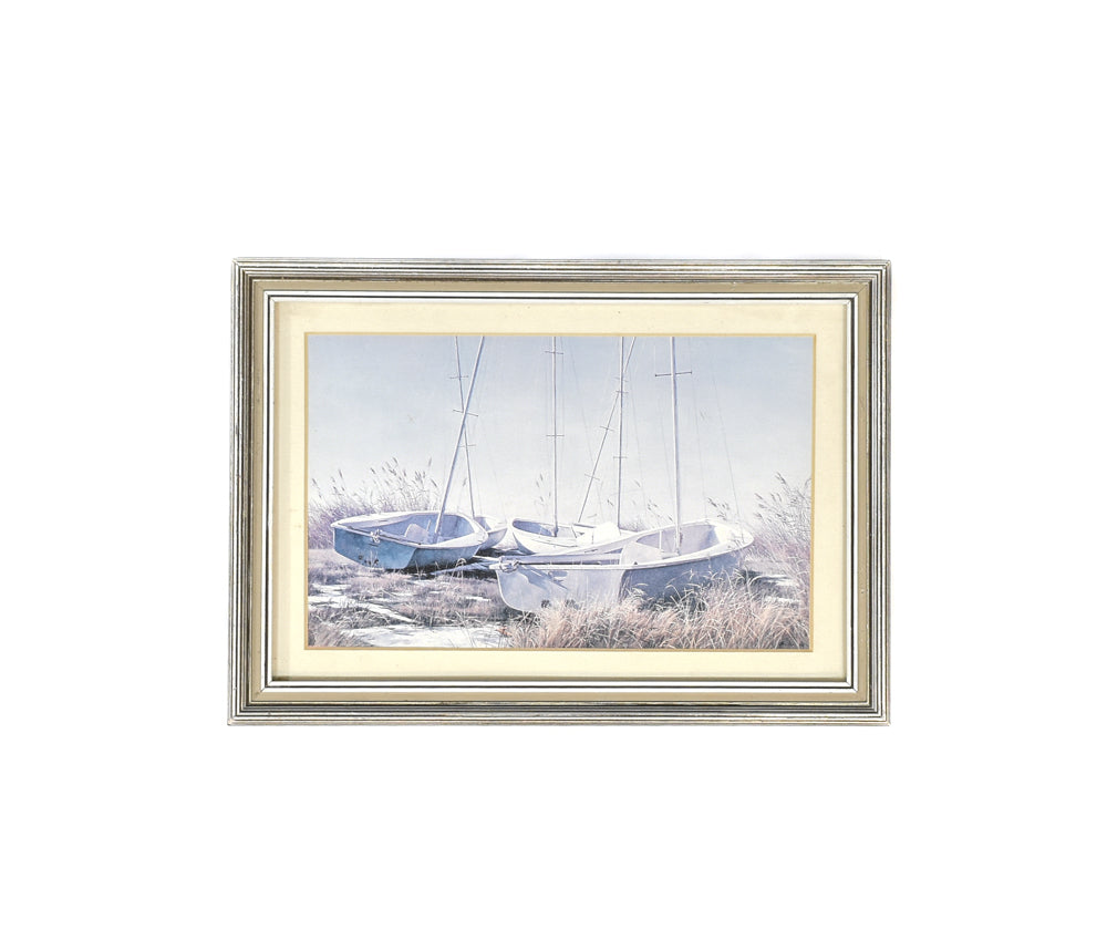 Framed Lake Artwork Print Sail Boat Vintage Print Used 11 x 7 1/2 Art Things