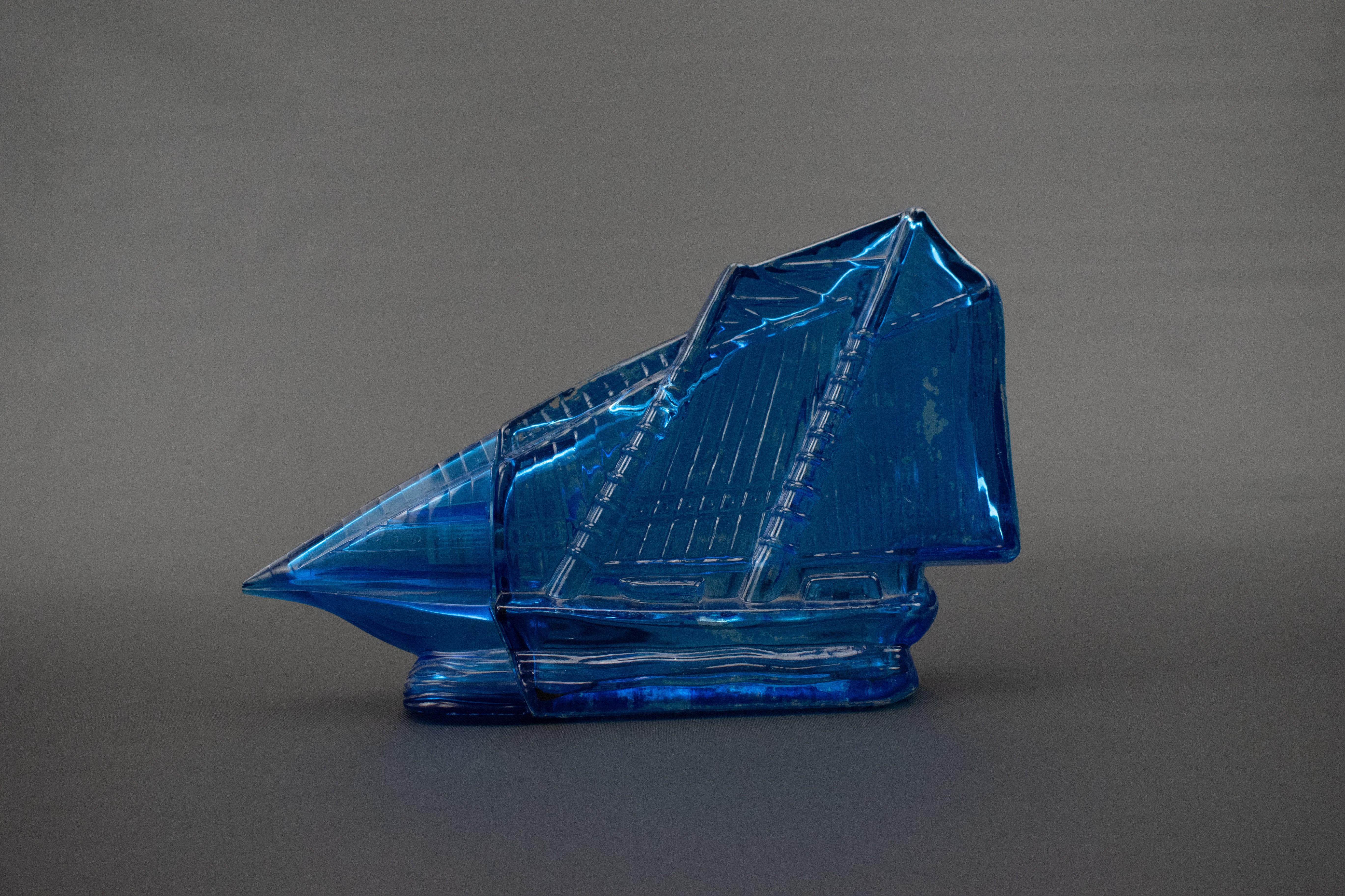 Avon Vintage American Schooner Ship Blue Bottle Decanter Cobalt Spicy After Shave