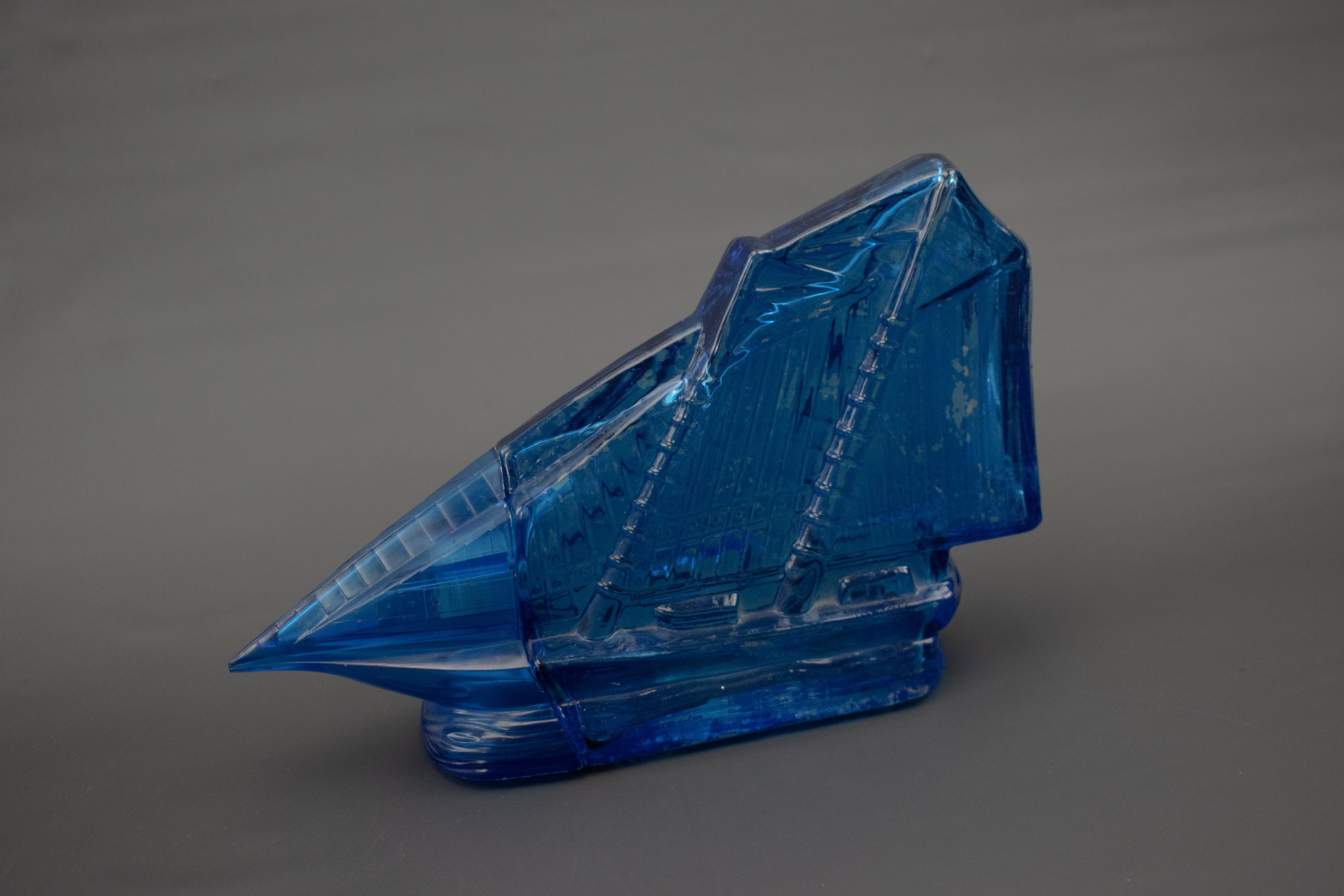 Avon Vintage American Schooner Ship Blue Bottle Decanter Cobalt Spicy After Shave