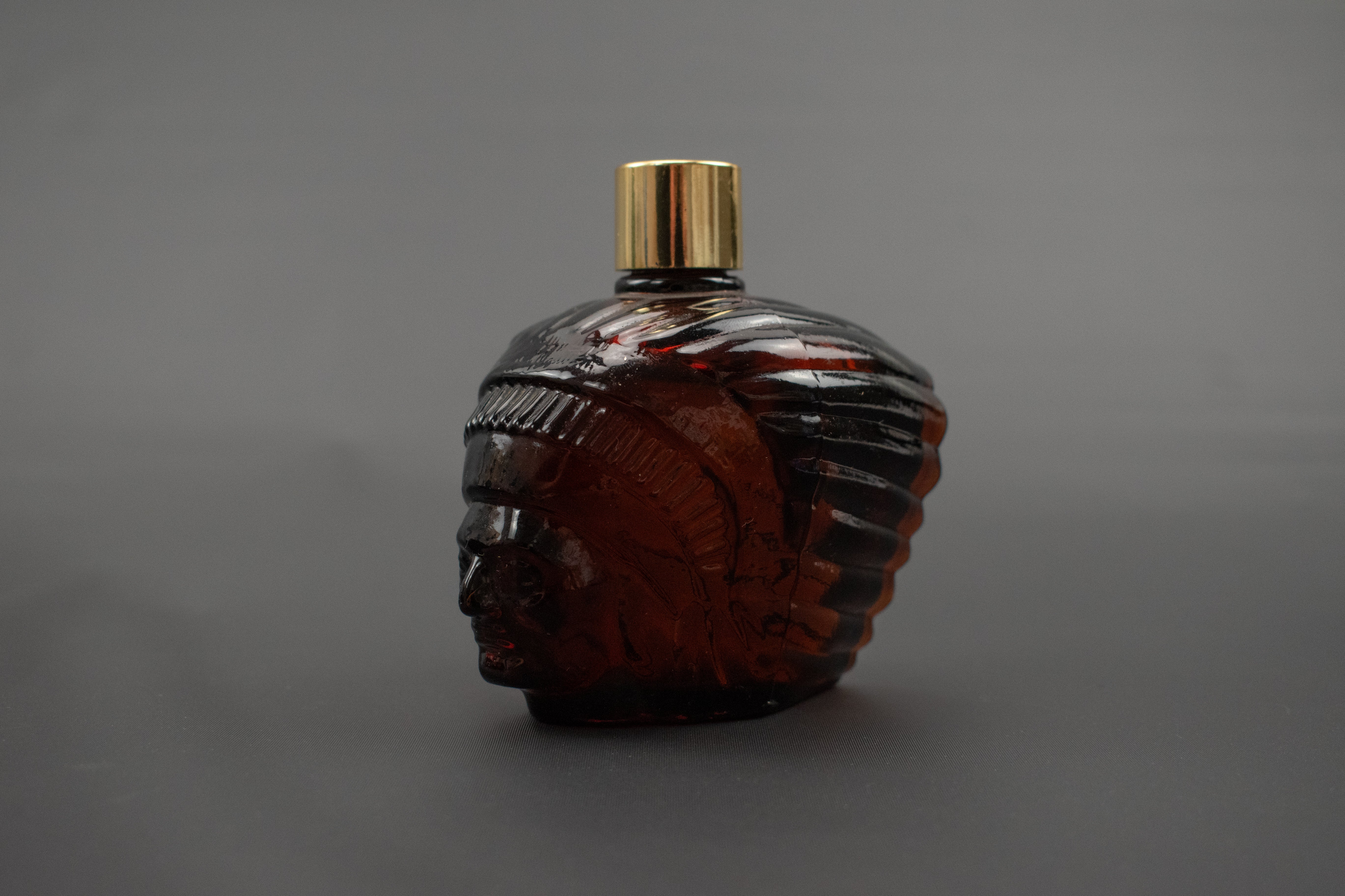 Avon Vintage Brown Glass Indian Chief Head Spicy After Shave Bottle EMPTY 4 Oz
