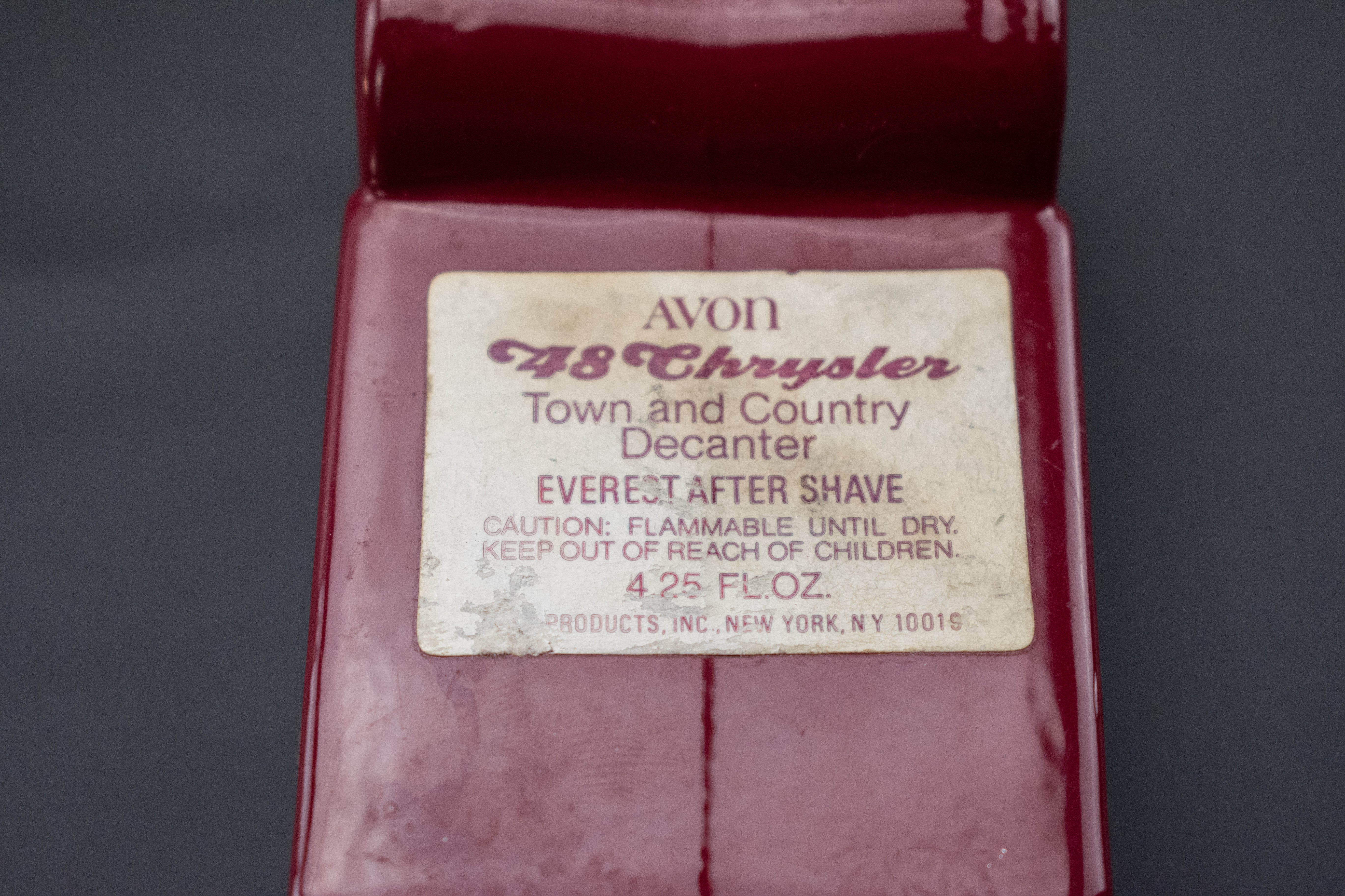AVON 48 CHRYSLER TOWN AND COUNTRY DECANTER EVERREST USED EMPTY AFTER SHAVE 4.25