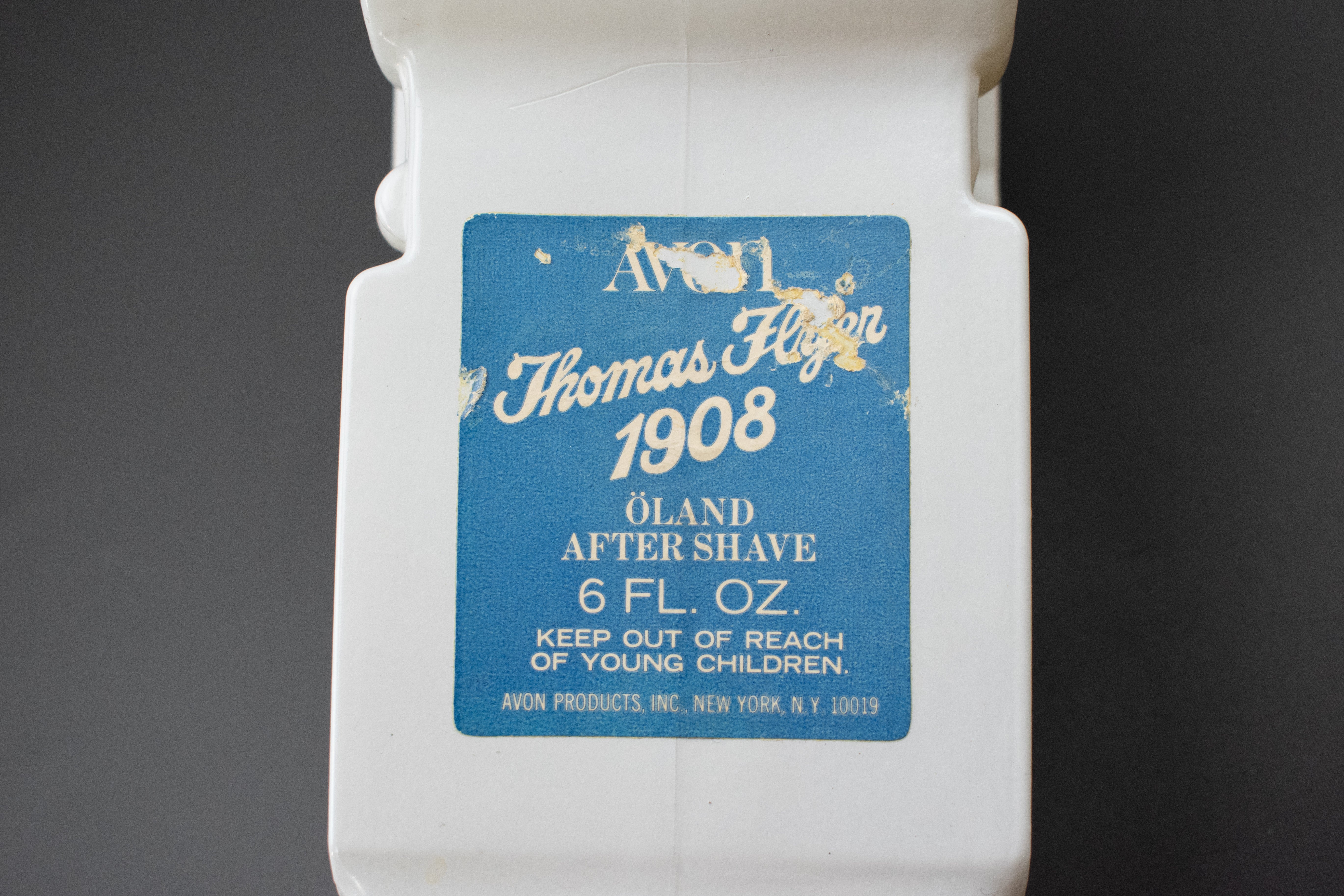 Avon Thomas Flyer 1908 After shave glass bottle used Filled Oland 6 Fl. OZ