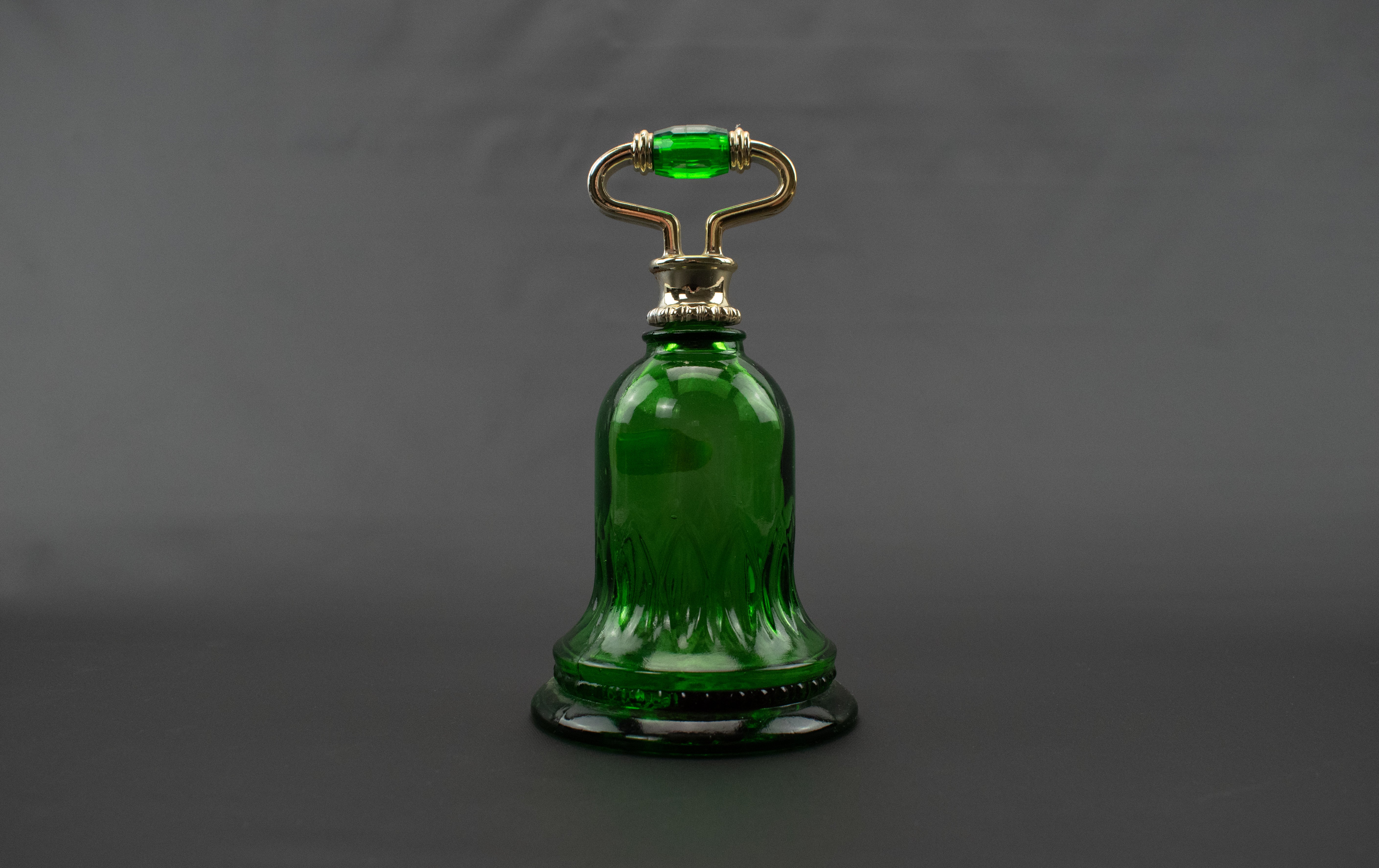 Avon Glass Bottle Bell Used Green & Gold