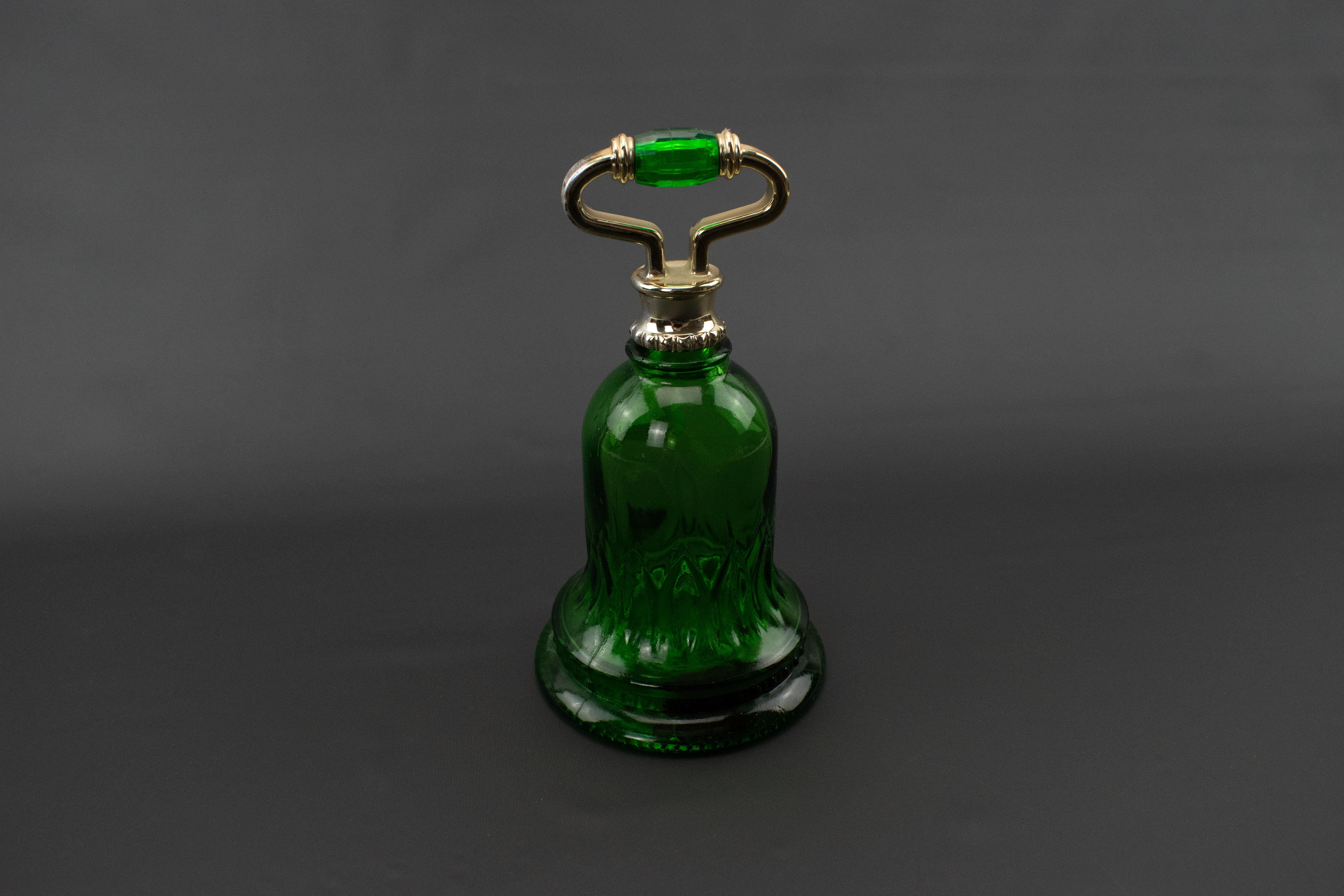 Avon Glass Bottle Bell Used Green & Gold