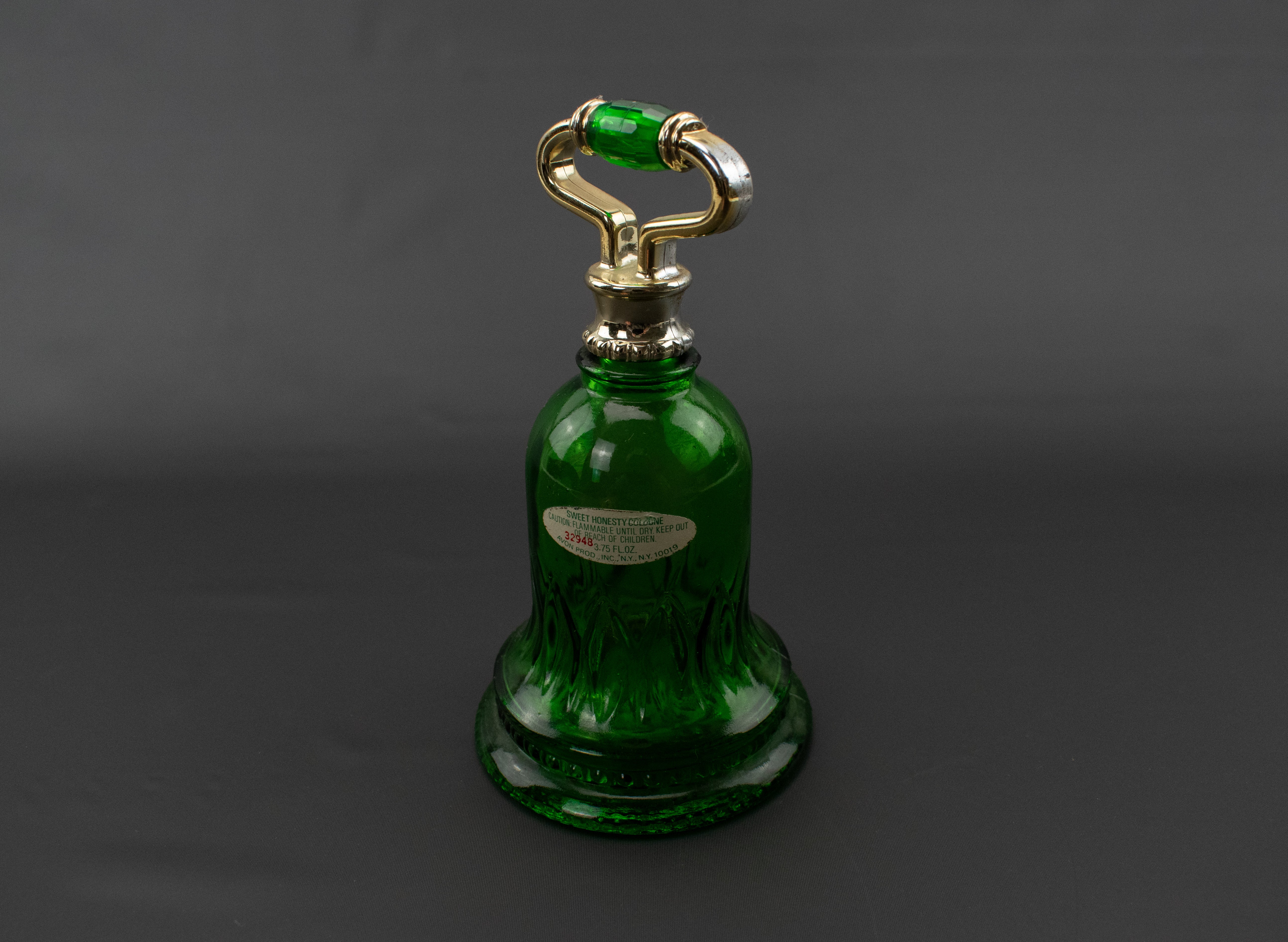 Avon Glass Bottle Bell Used Green & Gold