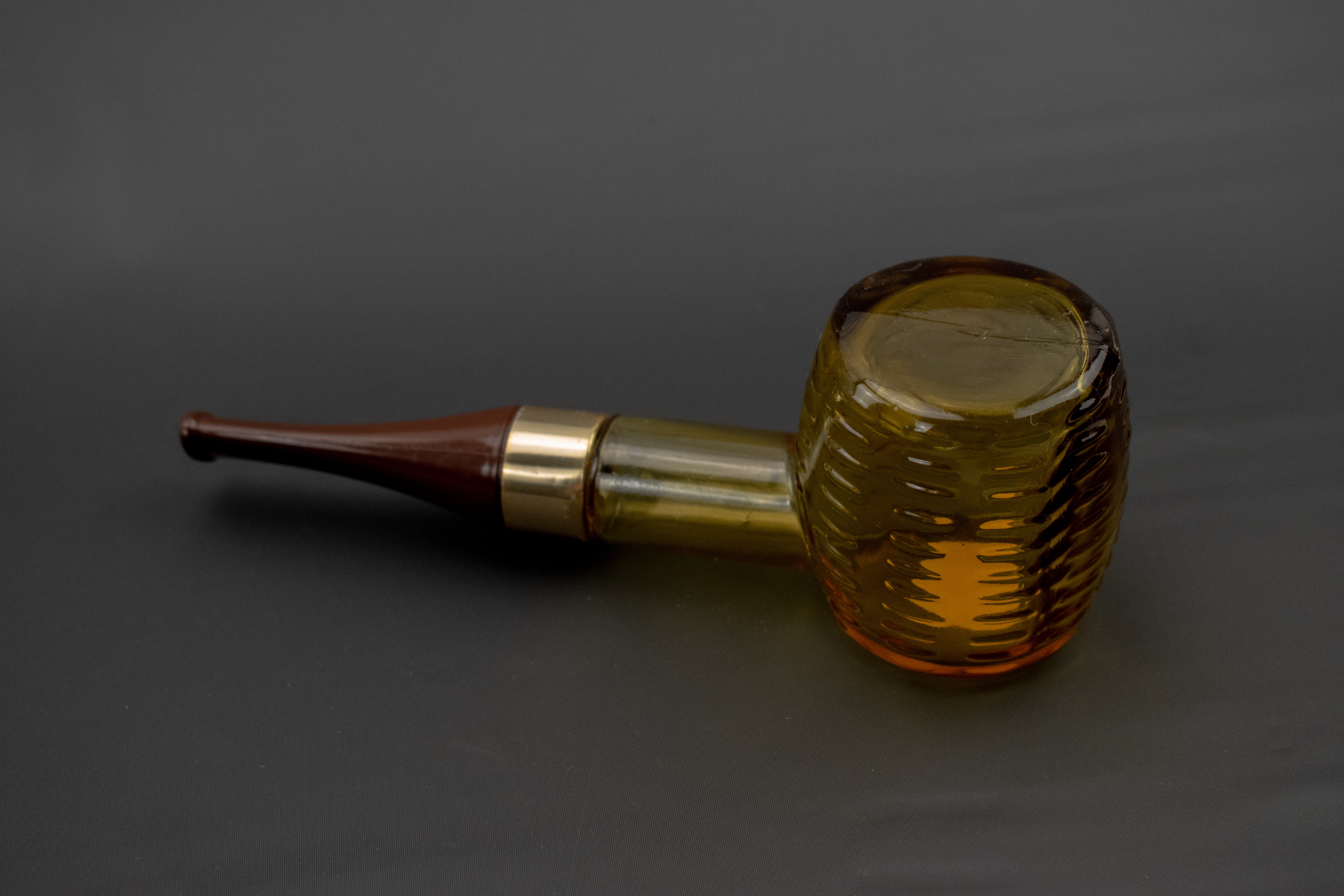 Avon Bottle Glass Pipe Decanter Brown Yellow Used