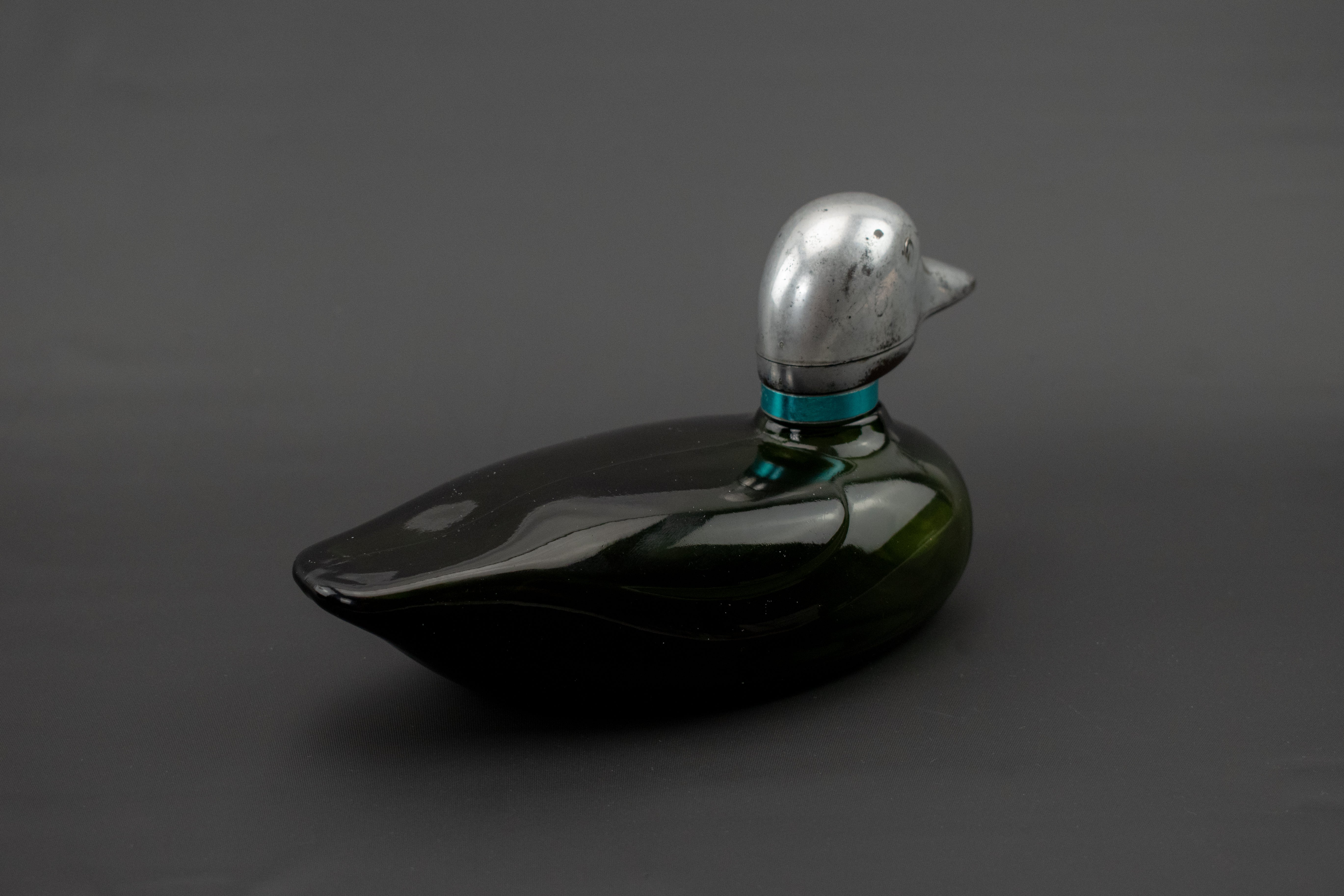 Avon Bottle Glass Duck Bottle Vintage Silver & Green