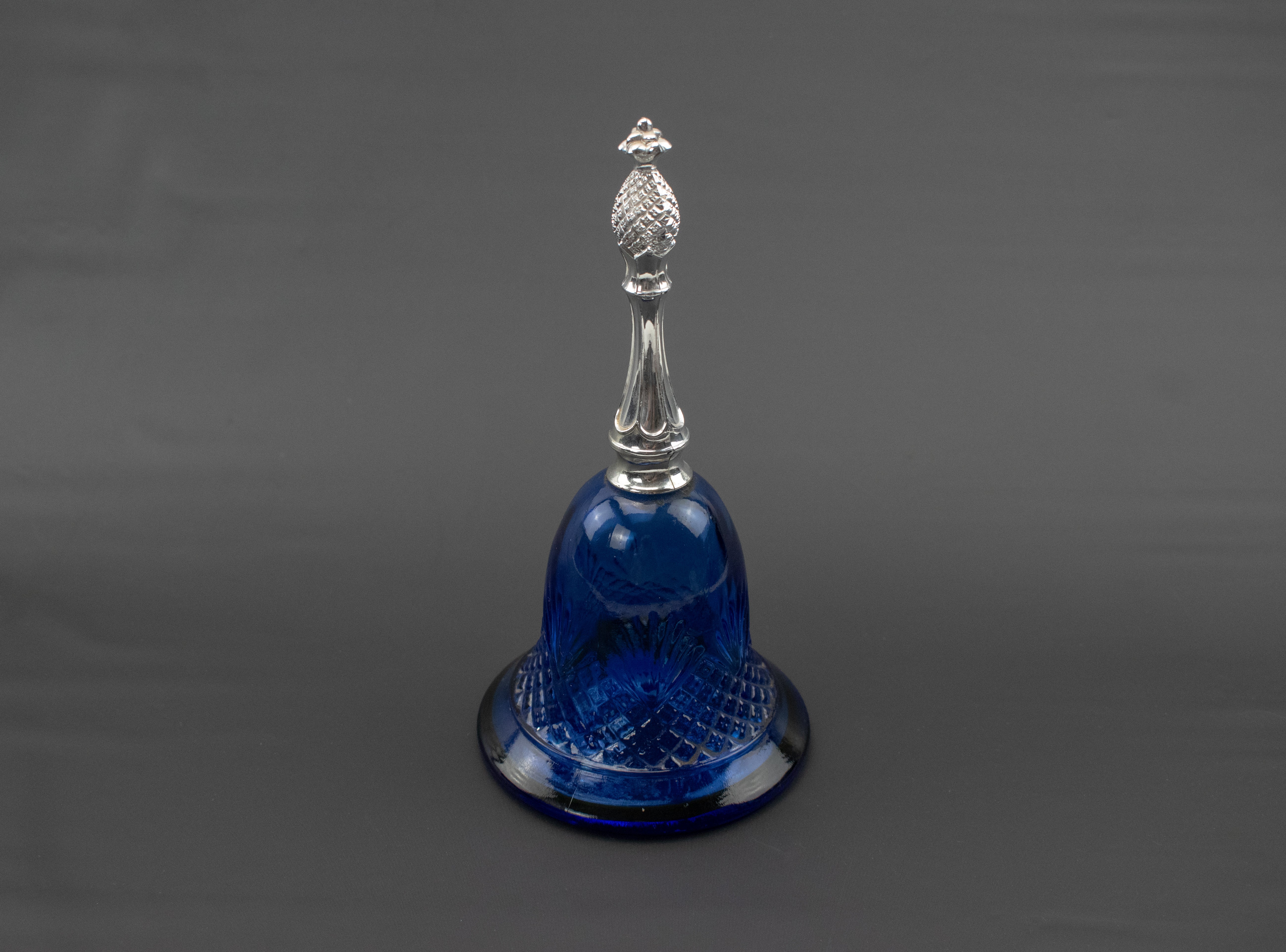 Avon Bottle Silver Blue Glass Bell Decanter Used