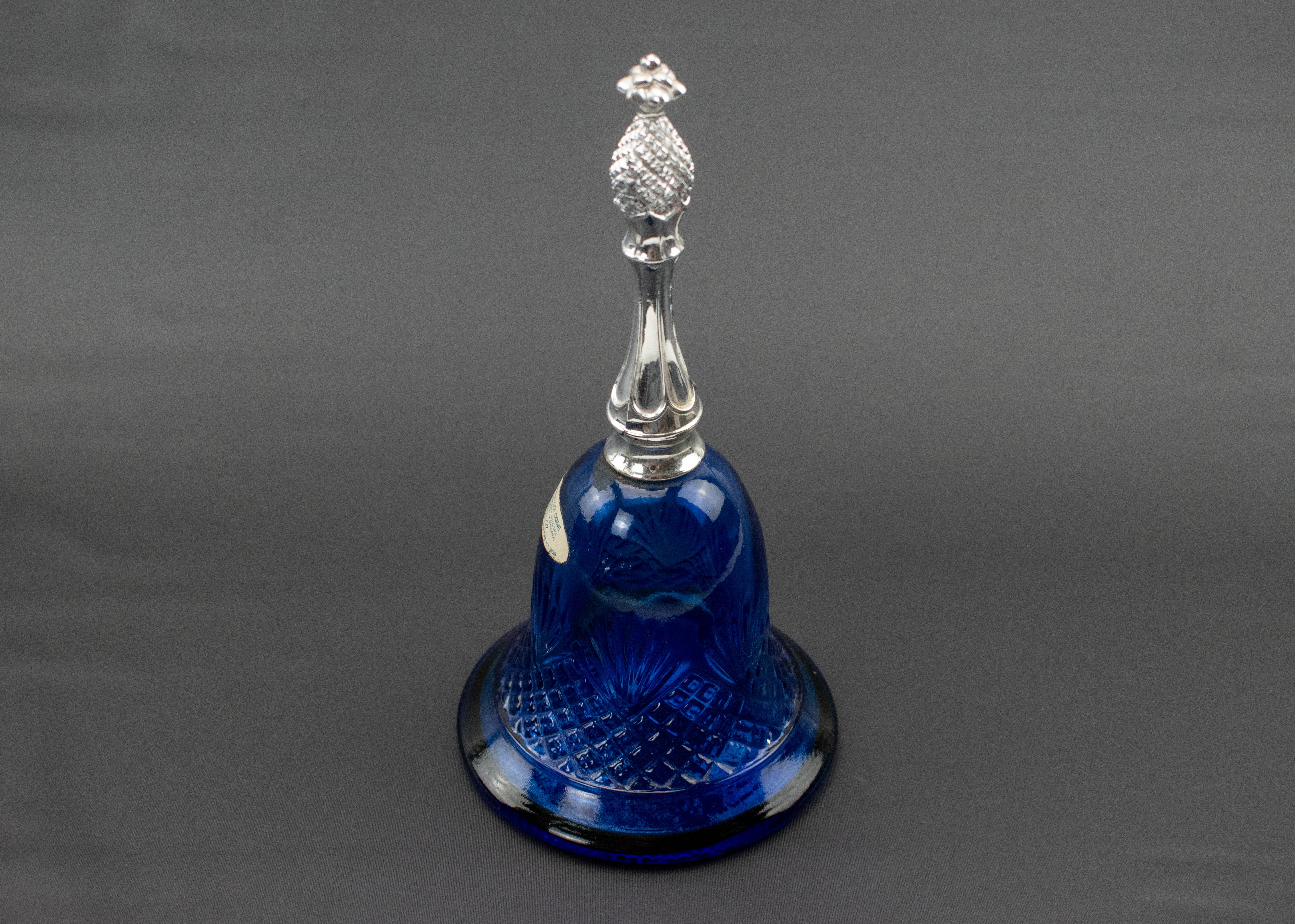 Avon Bottle Silver Blue Glass Bell Decanter Used