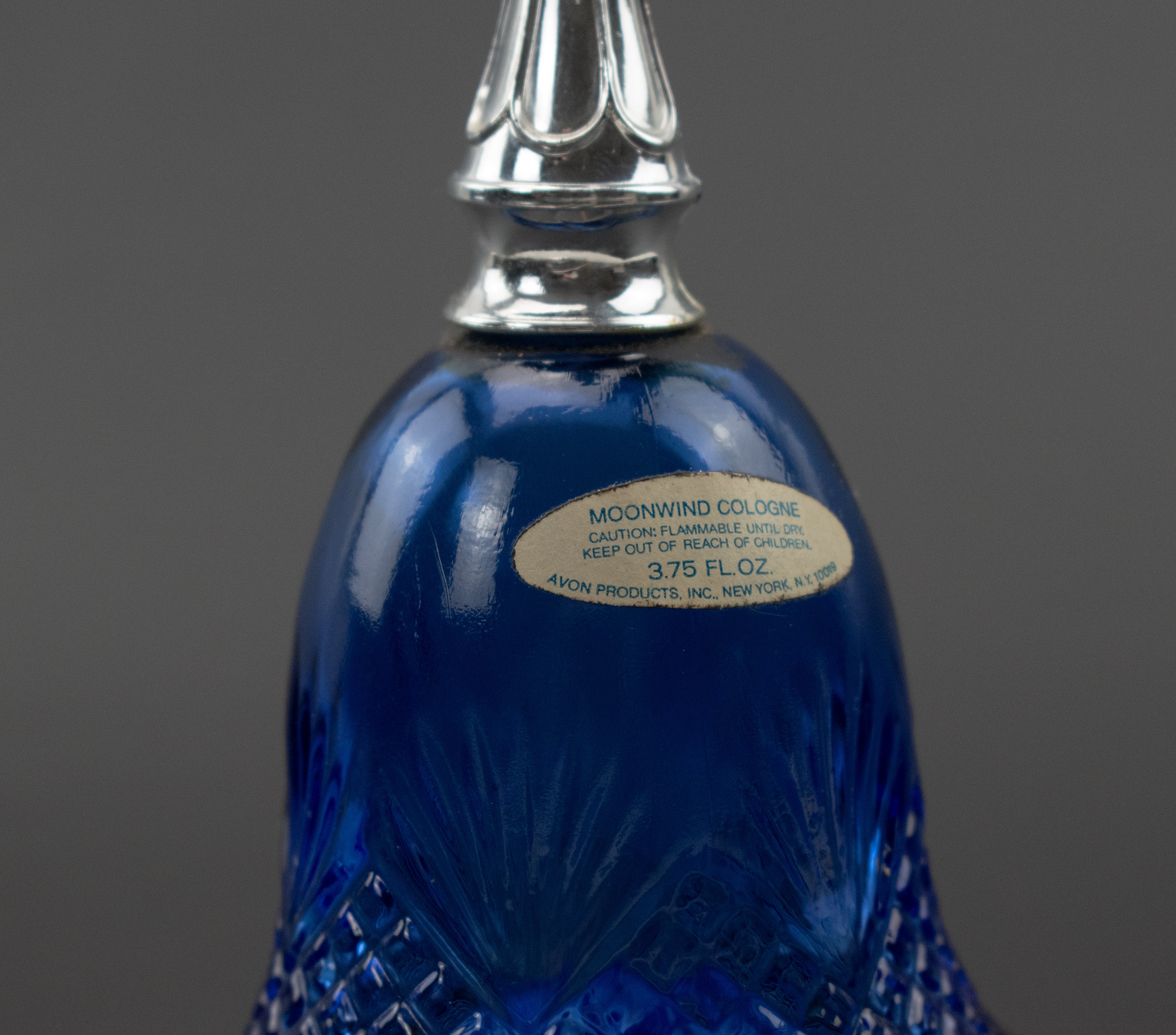 Avon Bottle Silver Blue Glass Bell Decanter Used